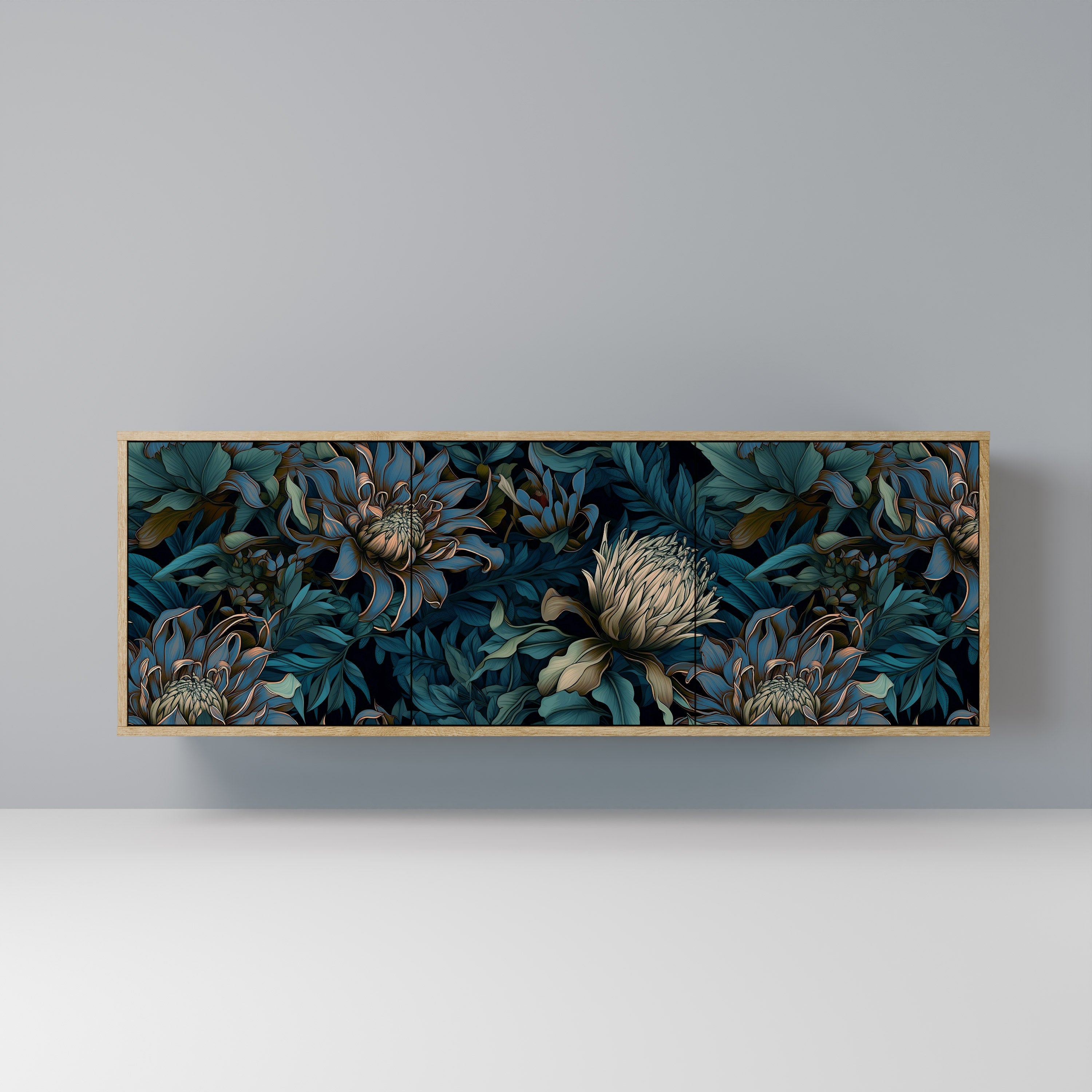 TWILIGHT BLOOM 3-Door Sideboard in Oak Effect