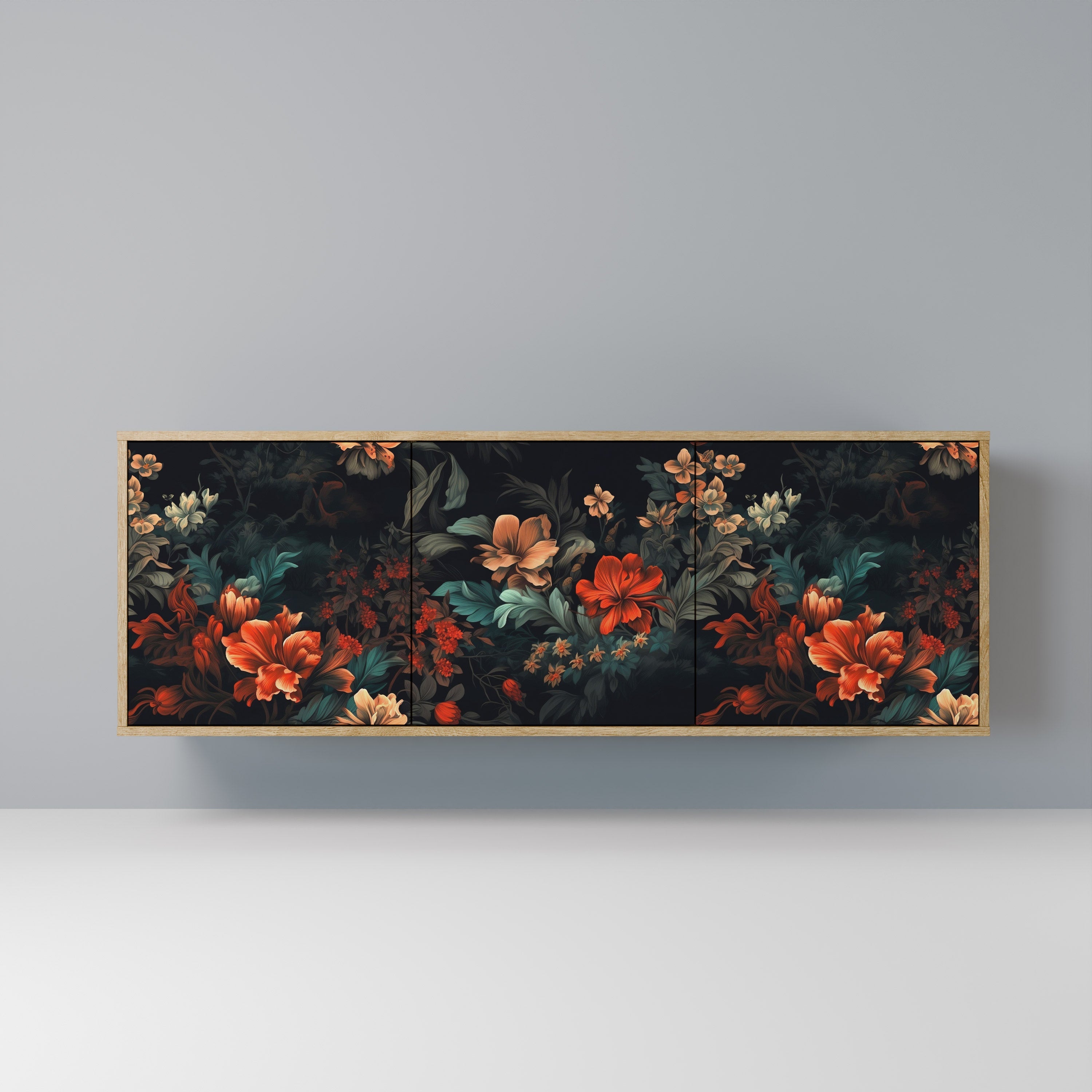 IMAGINARY BLOSSOM 3-Door Sideboard in Oak Effect