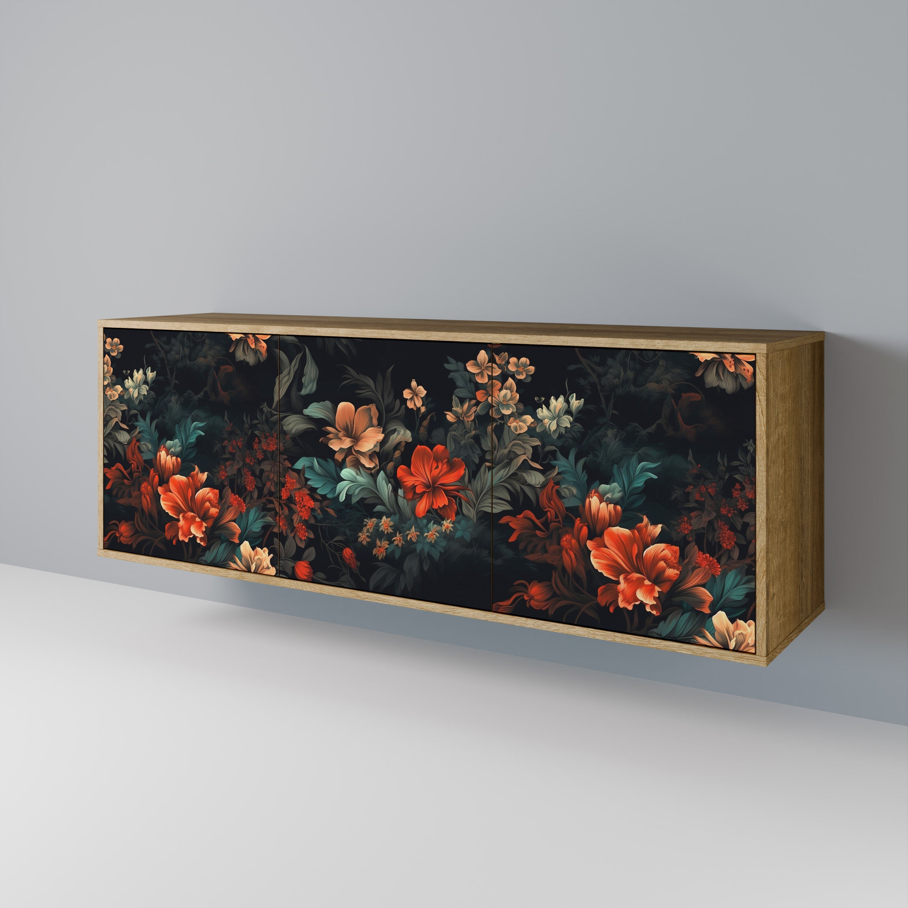 IMAGINARY BLOSSOM 3-Door Sideboard in Oak Effect