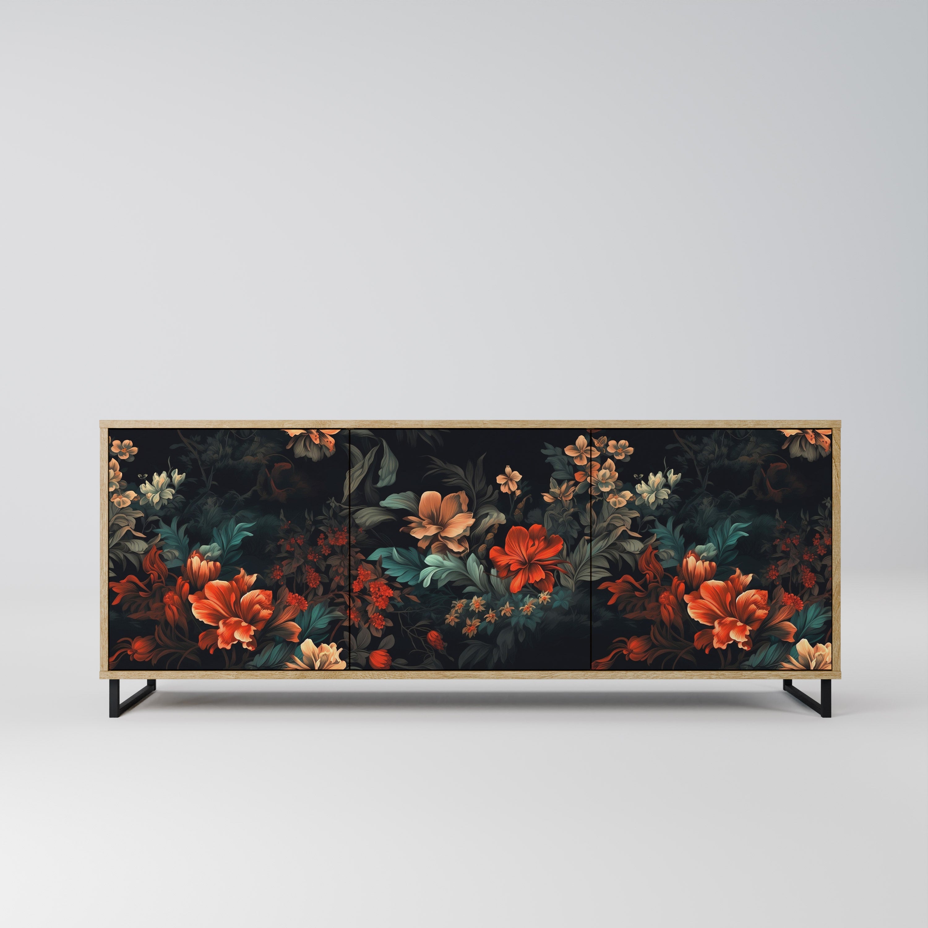 IMAGINARY BLOSSOM 3-Door Sideboard in Oak Effect