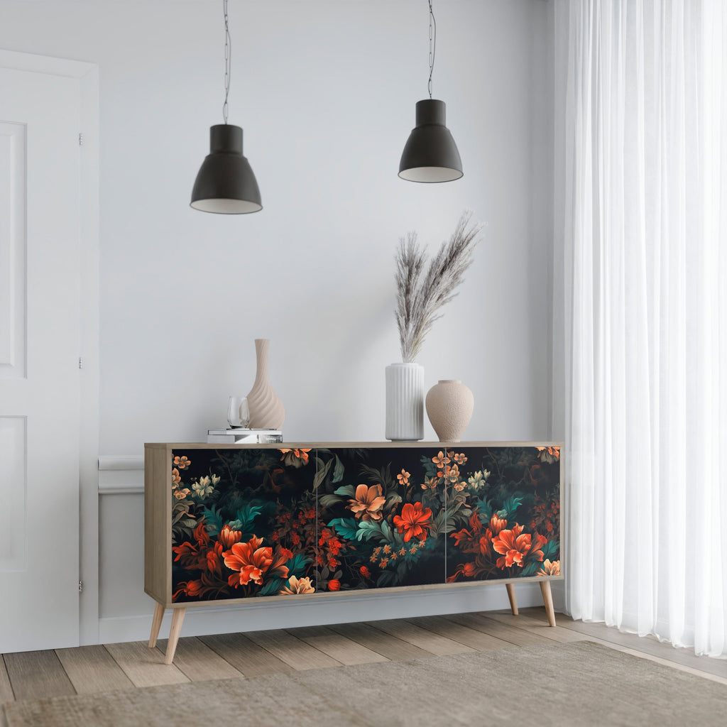 IMAGINARY BLOSSOM 3-Door Sideboard in Oak Effect