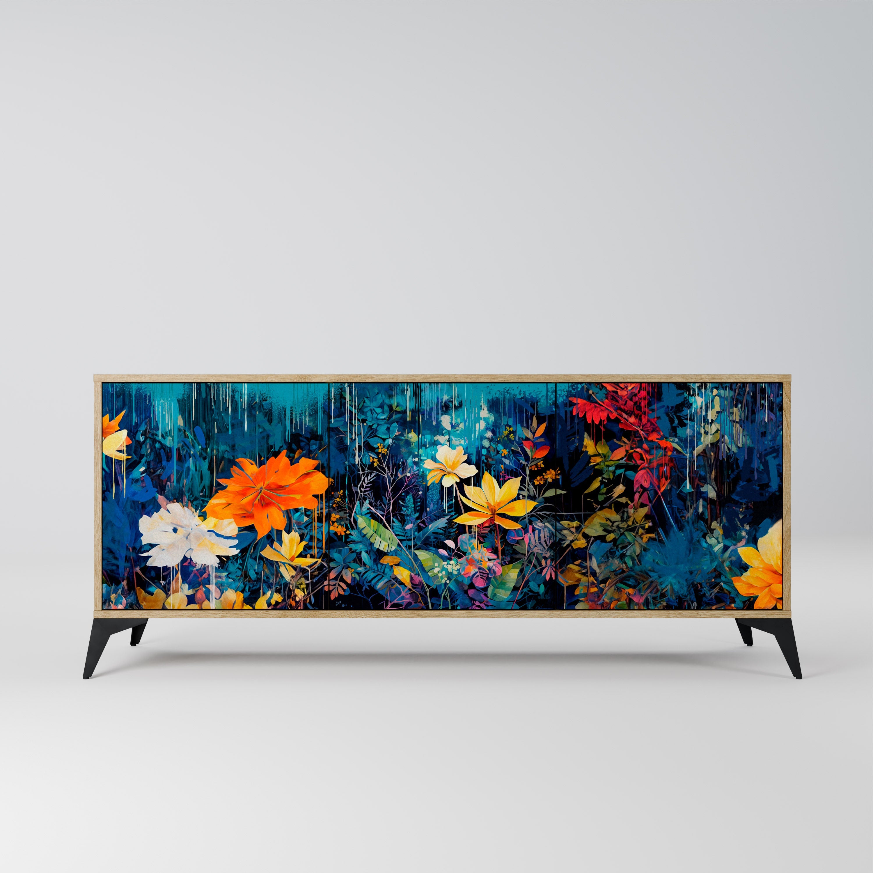 MIDNIGHT BLOSSOM 3-Door Sideboard in Oak Effect