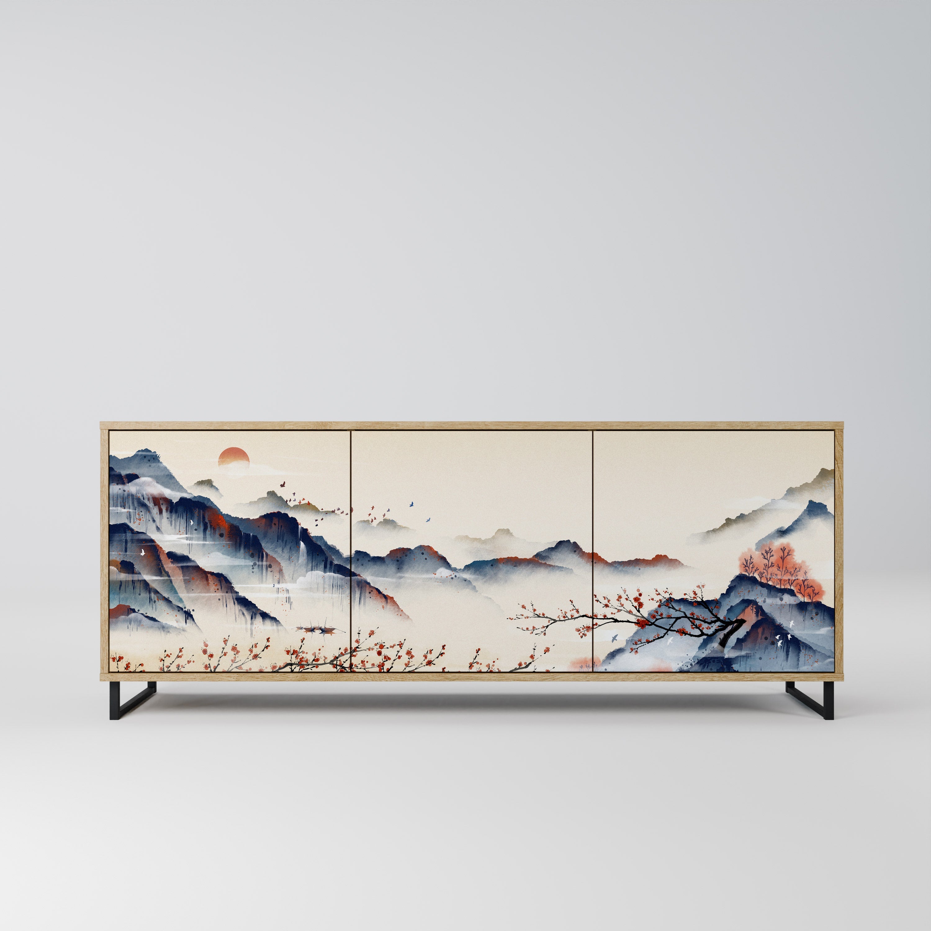 JAPANESE LANDSCAPE 3-Door Sideboard in Oak Effect