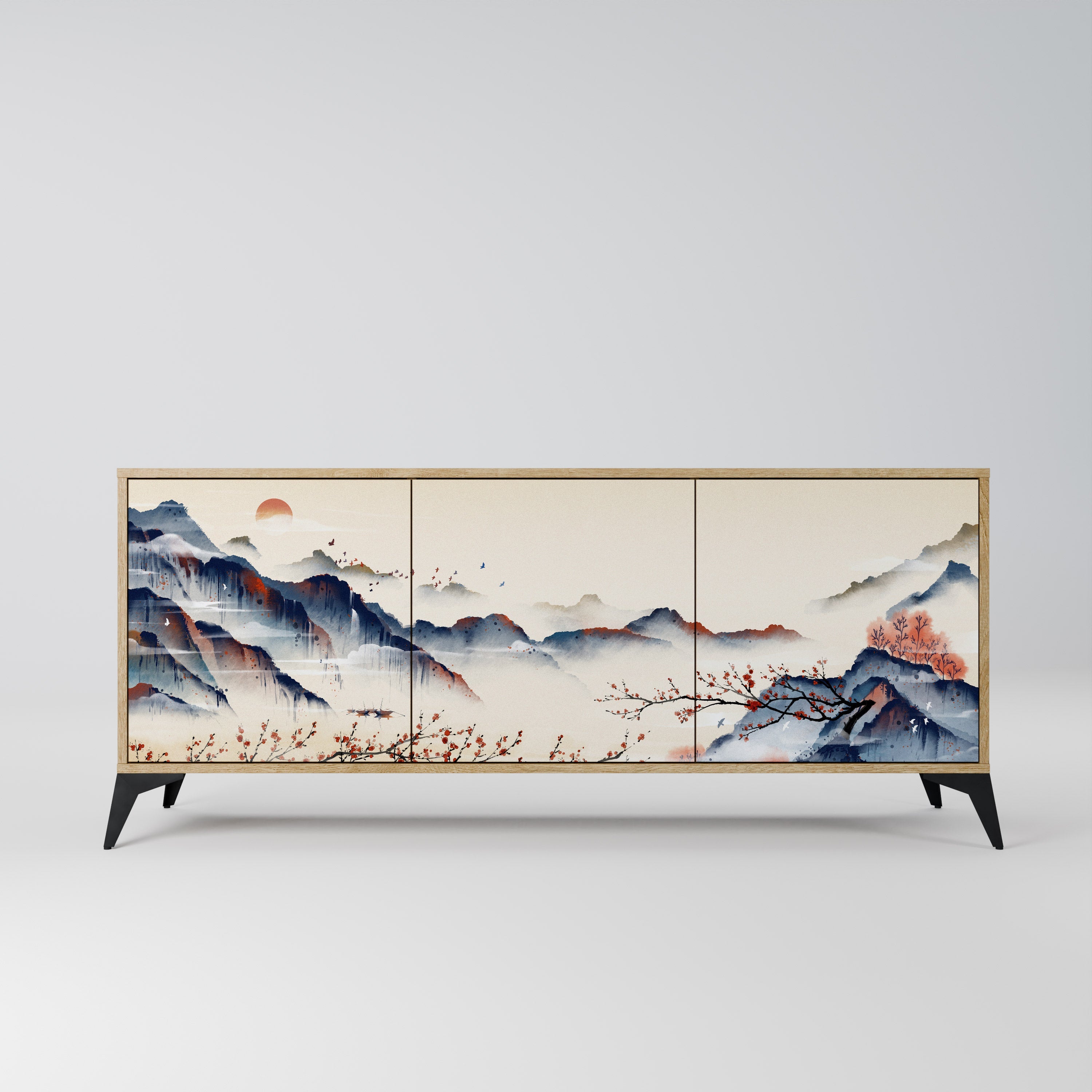 JAPANESE LANDSCAPE 3-Door Sideboard in Oak Effect