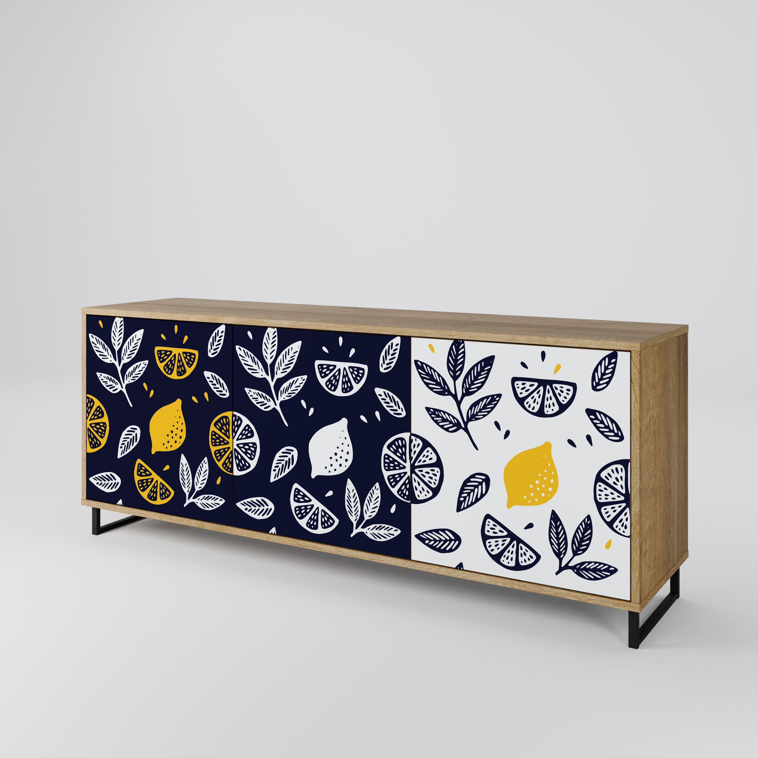 Μπουφές CITRUS BLACK AND WHITE με 3 πόρτες σε απόχρωση δρυός