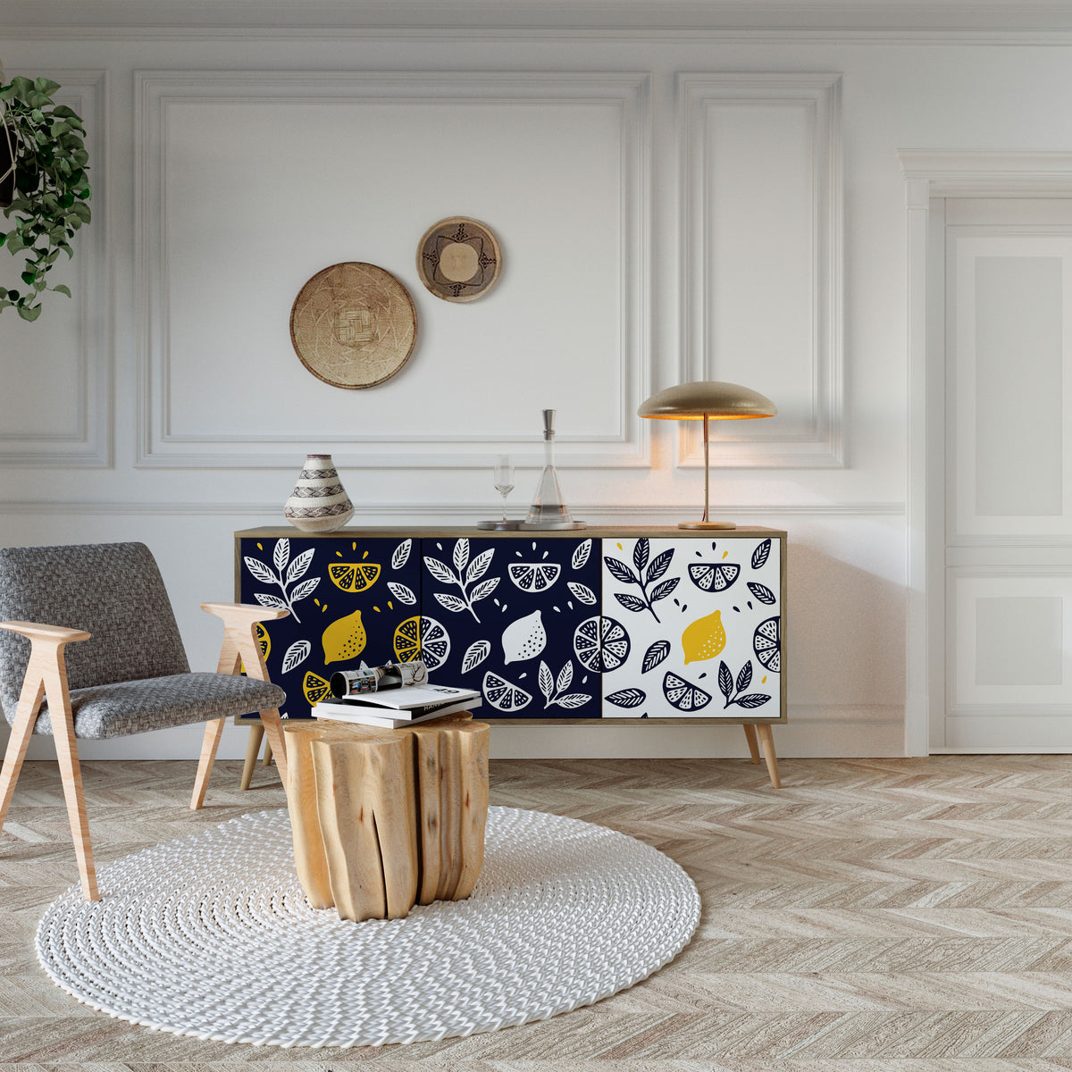CITRUS BLACK AND WHITE 3-Door Sideboard