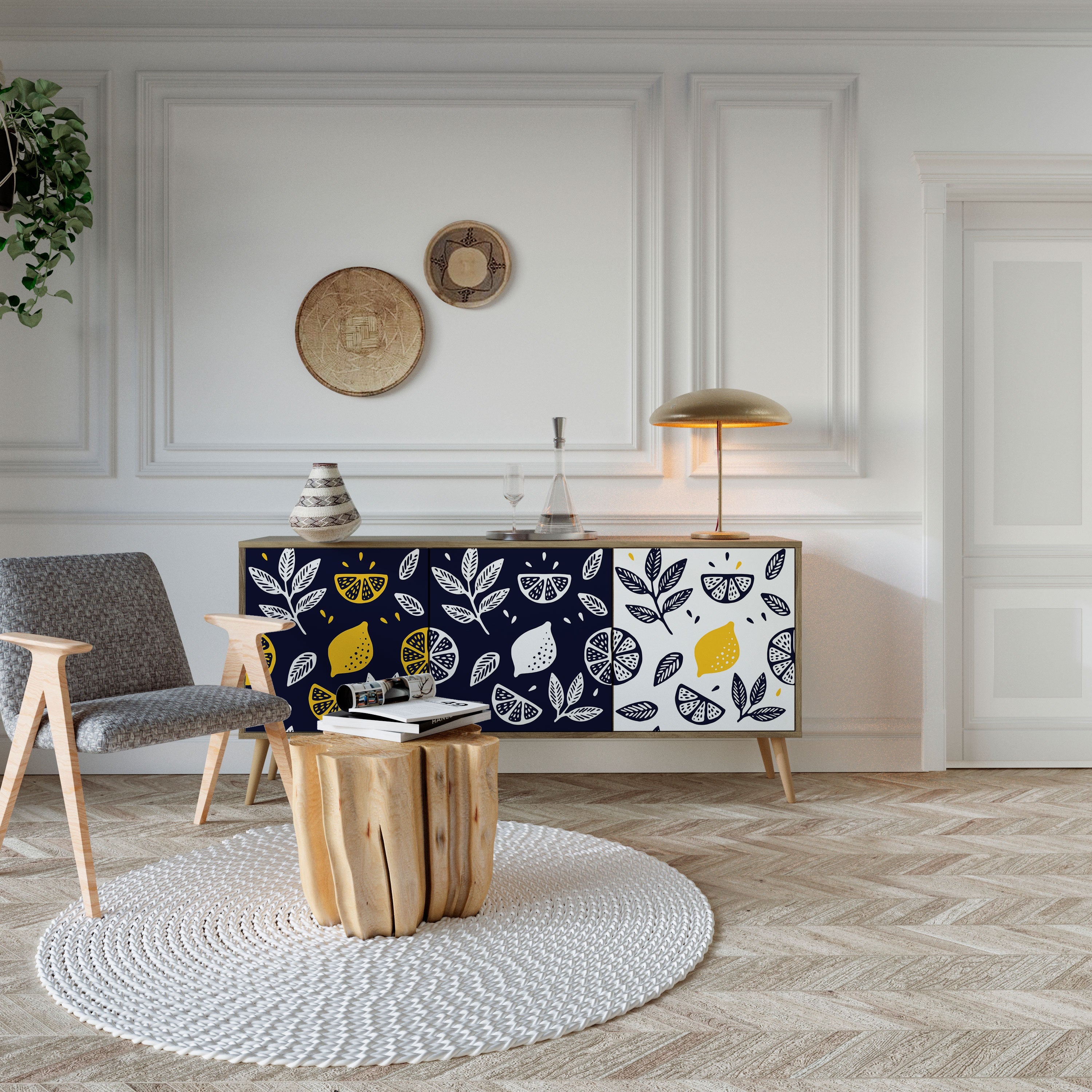 Μπουφές CITRUS BLACK AND WHITE με 3 πόρτες σε απόχρωση δρυός
