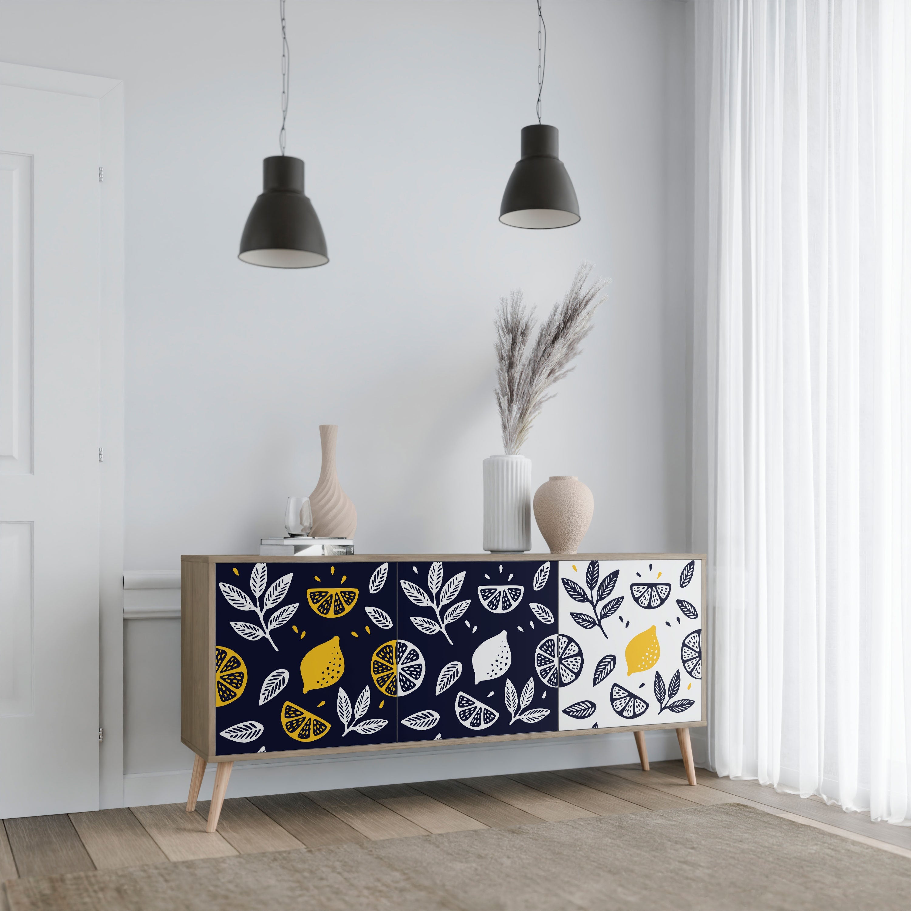 Μπουφές CITRUS BLACK AND WHITE με 3 πόρτες σε απόχρωση δρυός