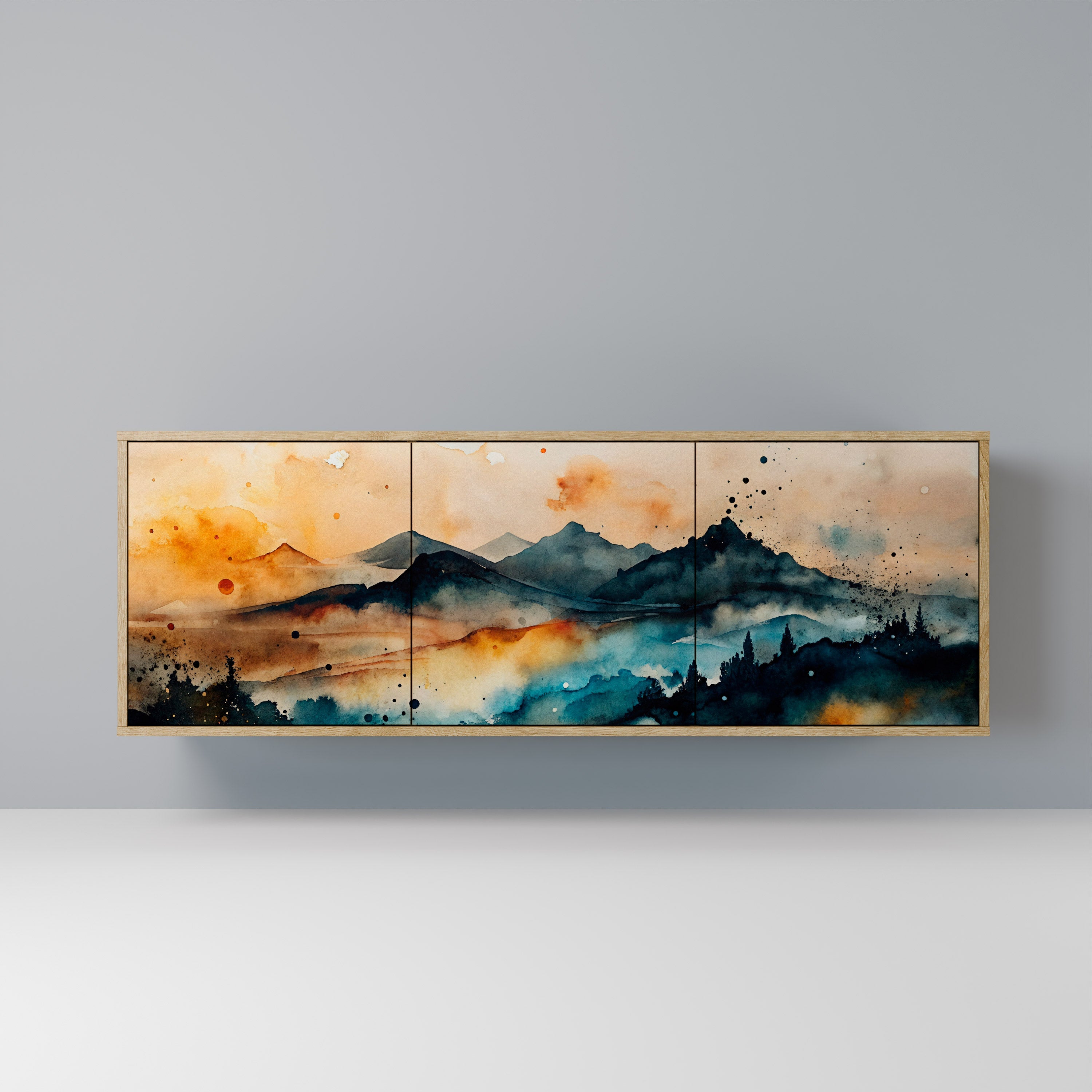 Μπουφές OMINOUS MOUNTAINS με 3 πόρτες σε απόχρωση δρυός
