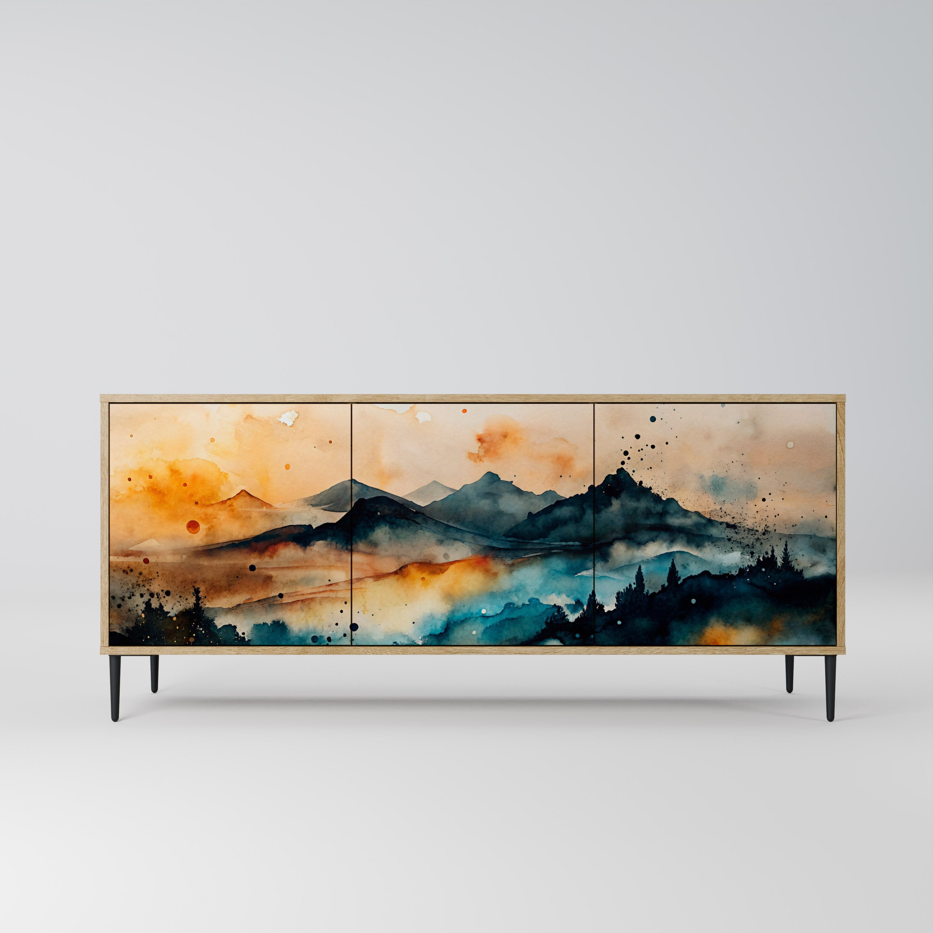 Μπουφές OMINOUS MOUNTAINS με 3 πόρτες σε απόχρωση δρυός