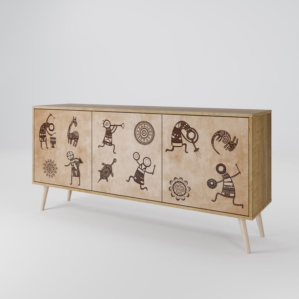 AFRICAN STYLE 3-Door Sideboard in Oak Effect