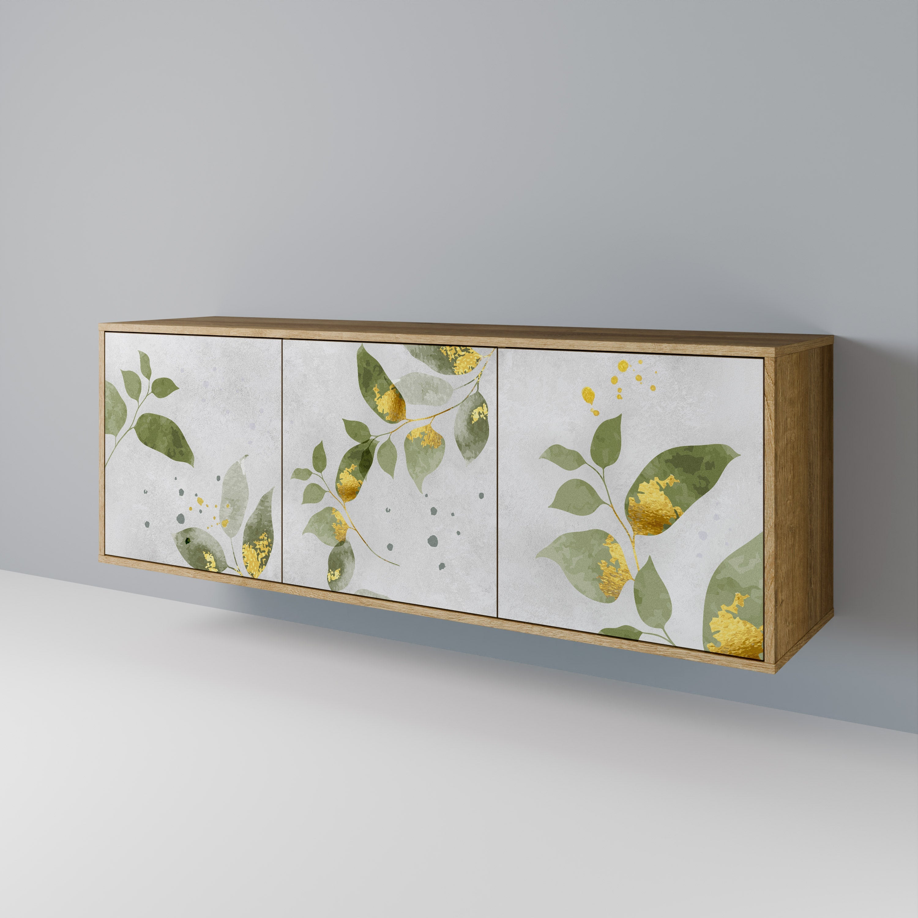 ELEGANT BOTANICS Τρίθυρο Μπουφές σε Απόχρωση Δρυός