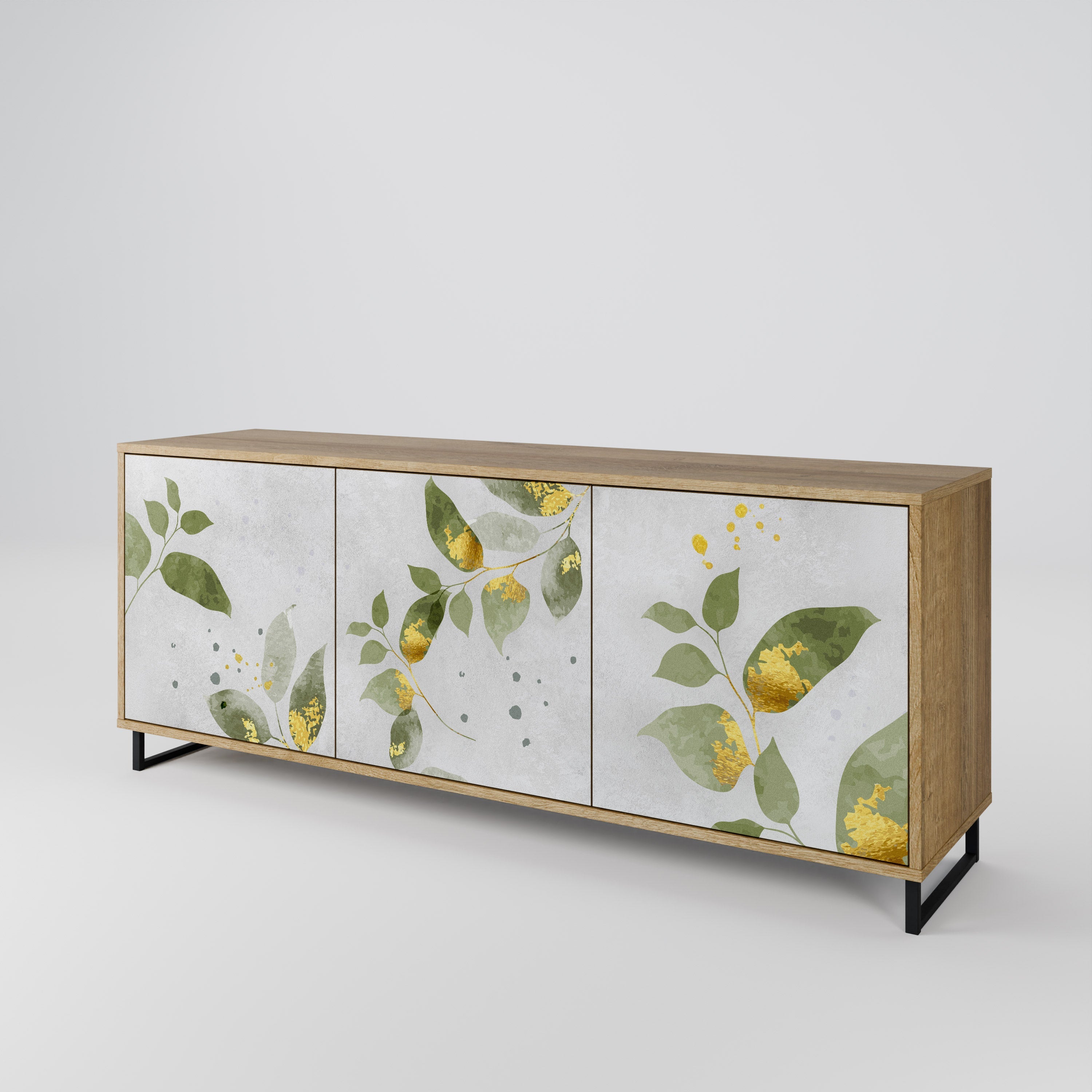 ELEGANT BOTANICS Τρίθυρο Μπουφές σε Απόχρωση Δρυός