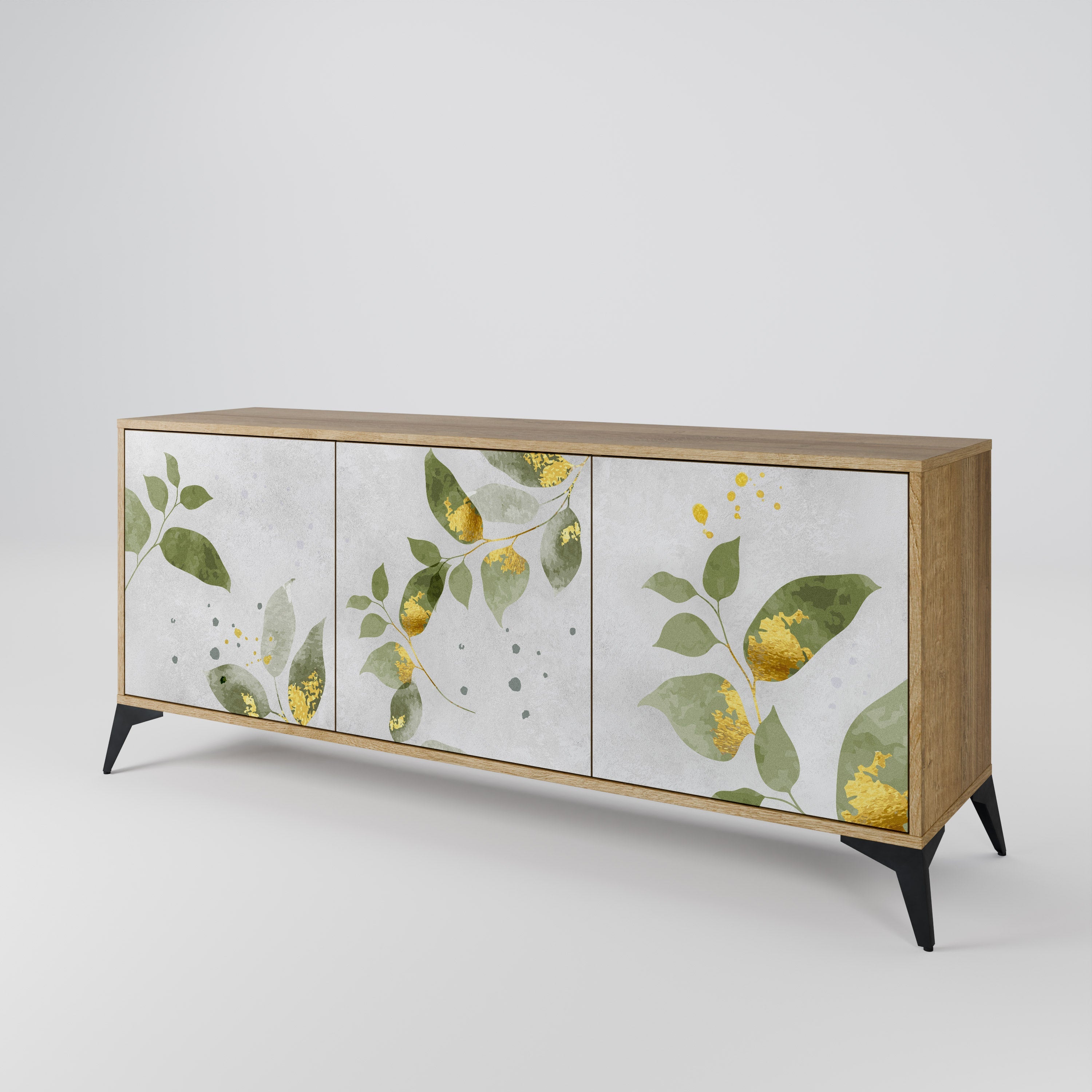 ELEGANT BOTANICS Τρίθυρο Μπουφές σε Απόχρωση Δρυός