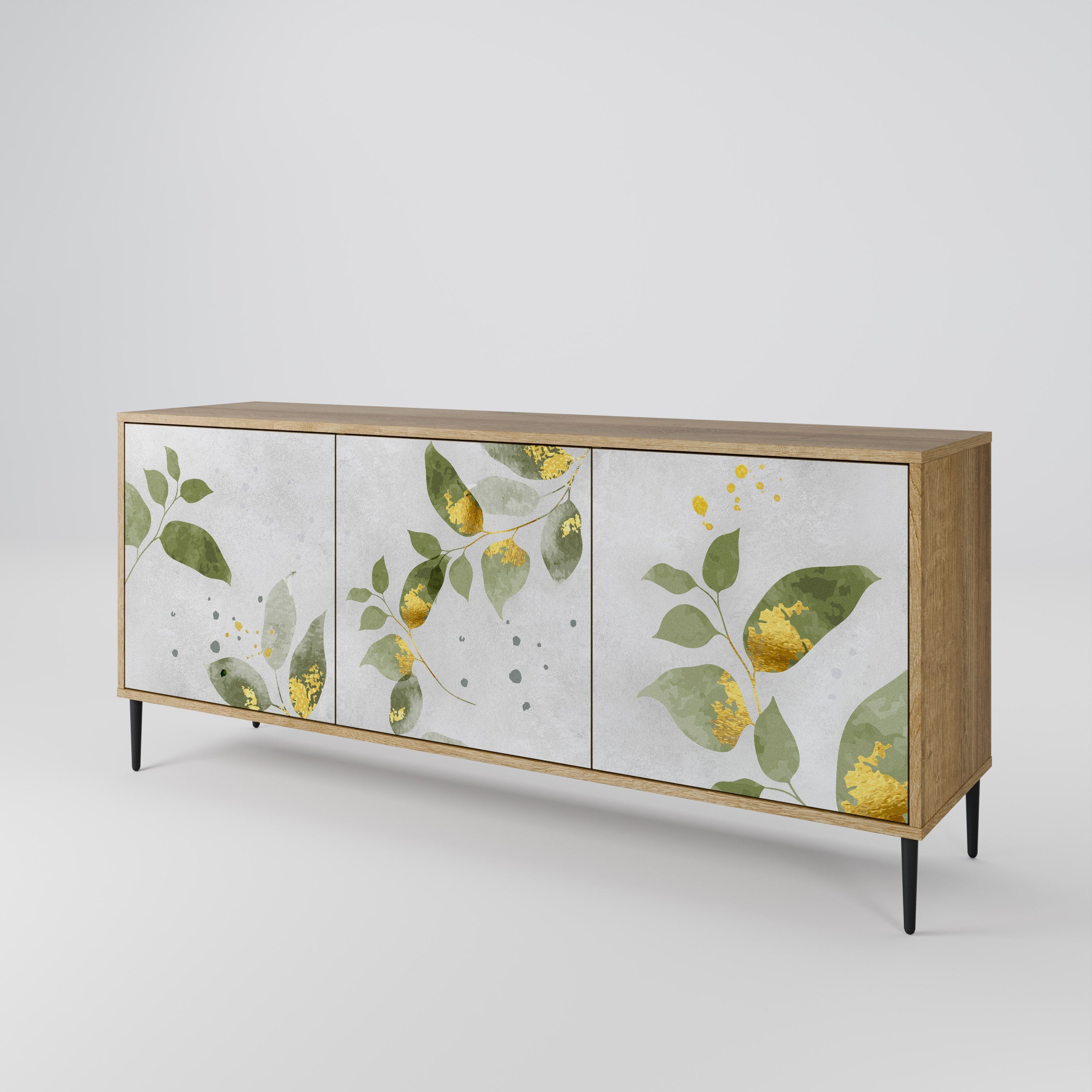ELEGANT BOTANICS Τρίθυρο Μπουφές σε Απόχρωση Δρυός