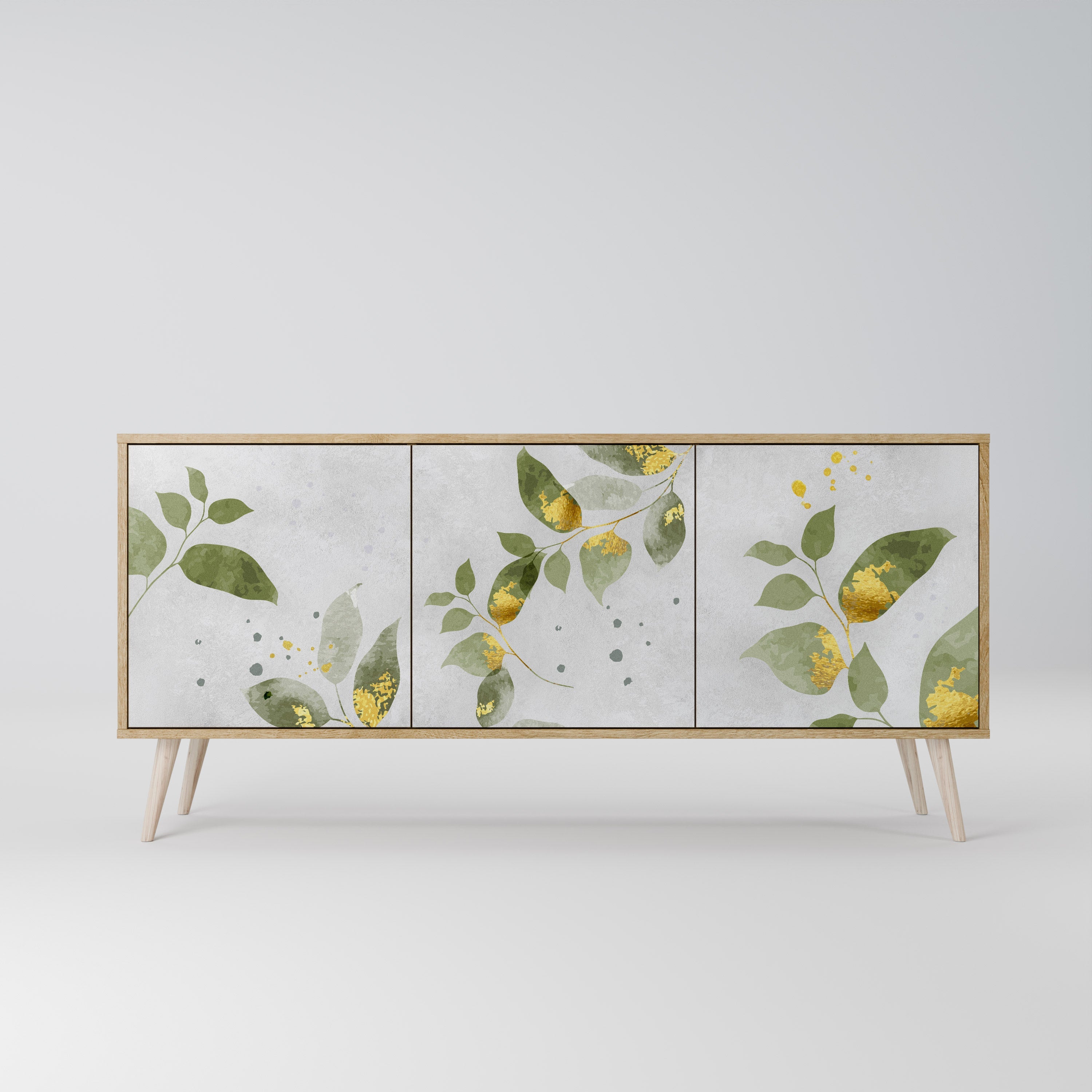 ELEGANT BOTANICS Τρίθυρο Μπουφές σε Απόχρωση Δρυός