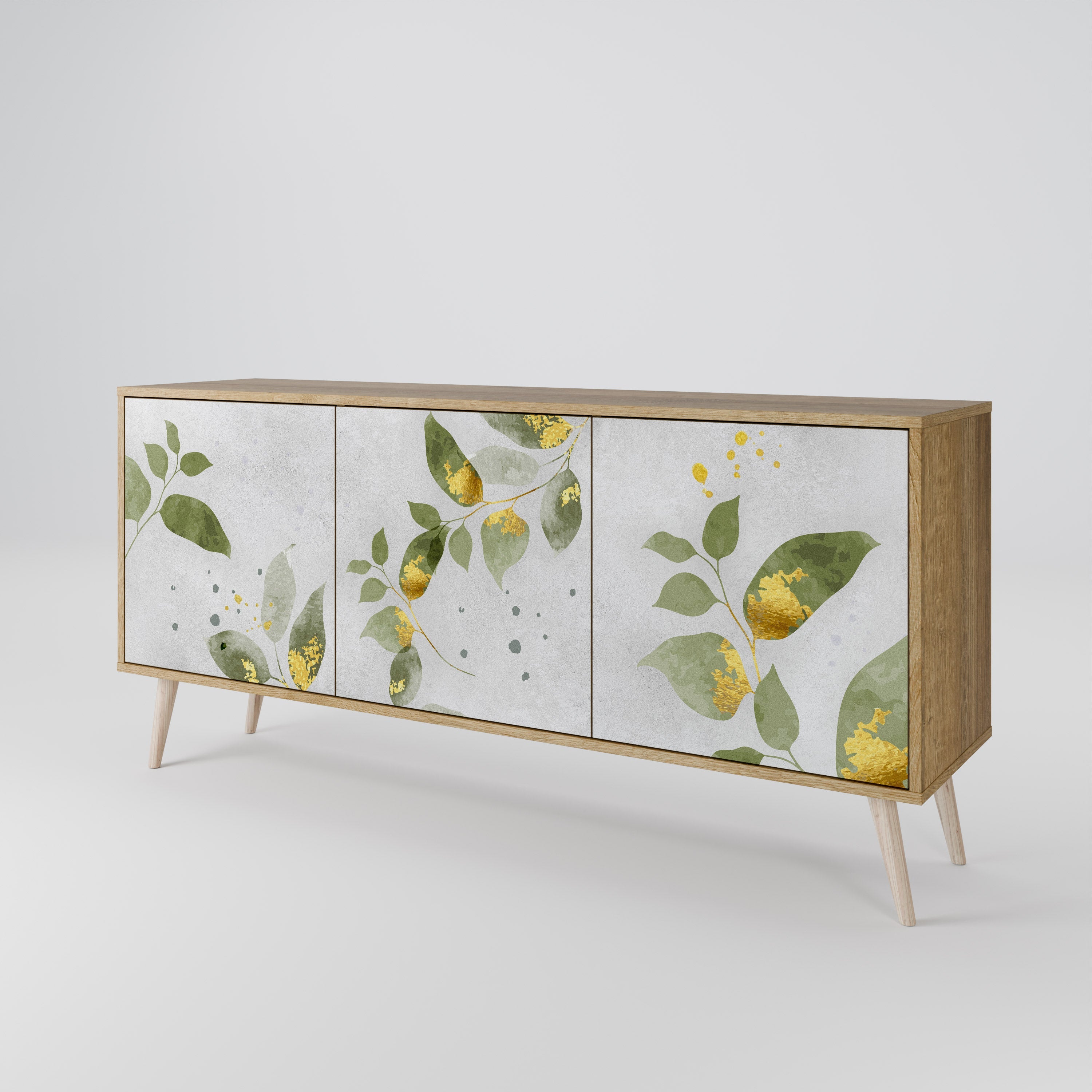 ELEGANT BOTANICS Τρίθυρο Μπουφές σε Απόχρωση Δρυός