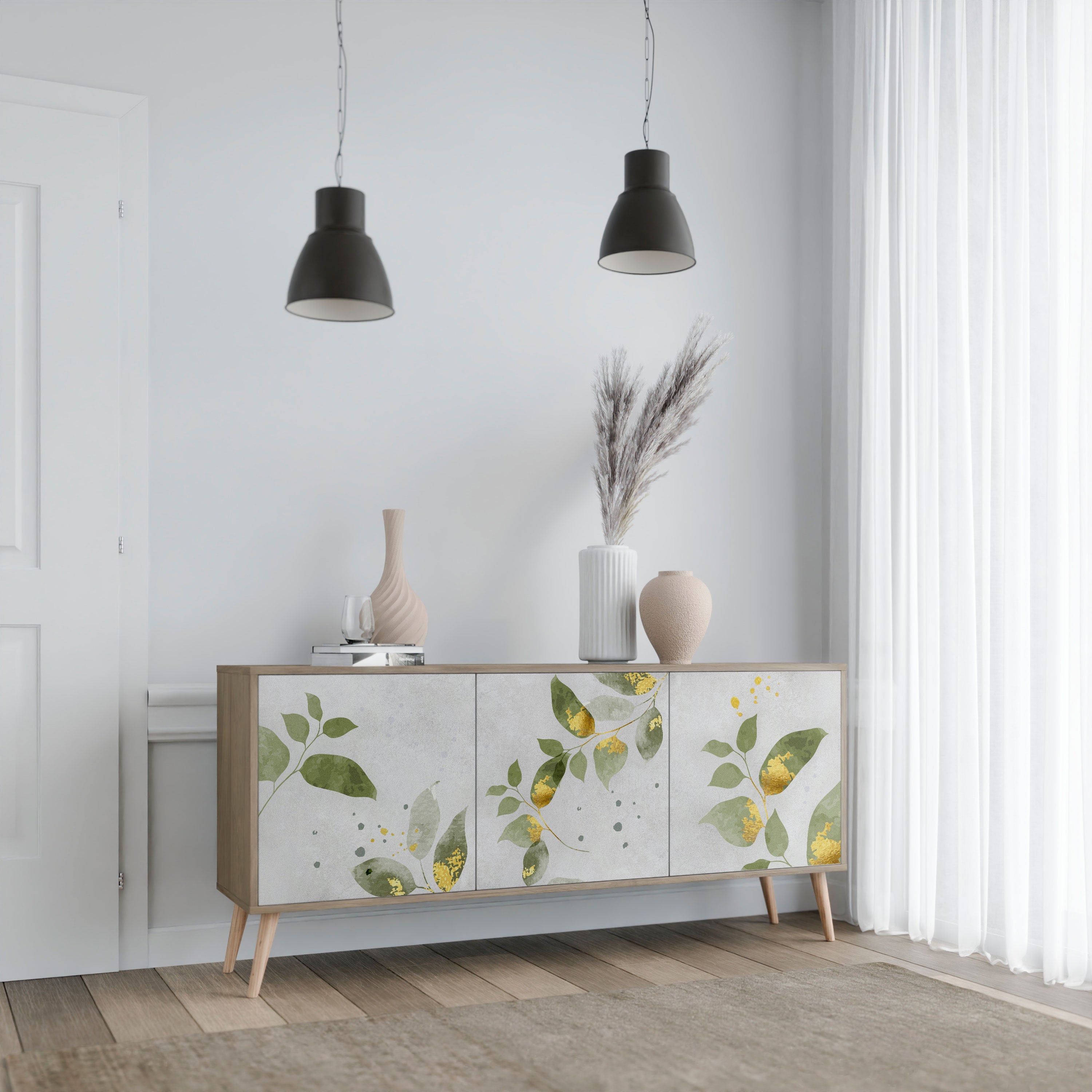 ELEGANT BOTANICS Τρίθυρο Μπουφές σε Απόχρωση Δρυός