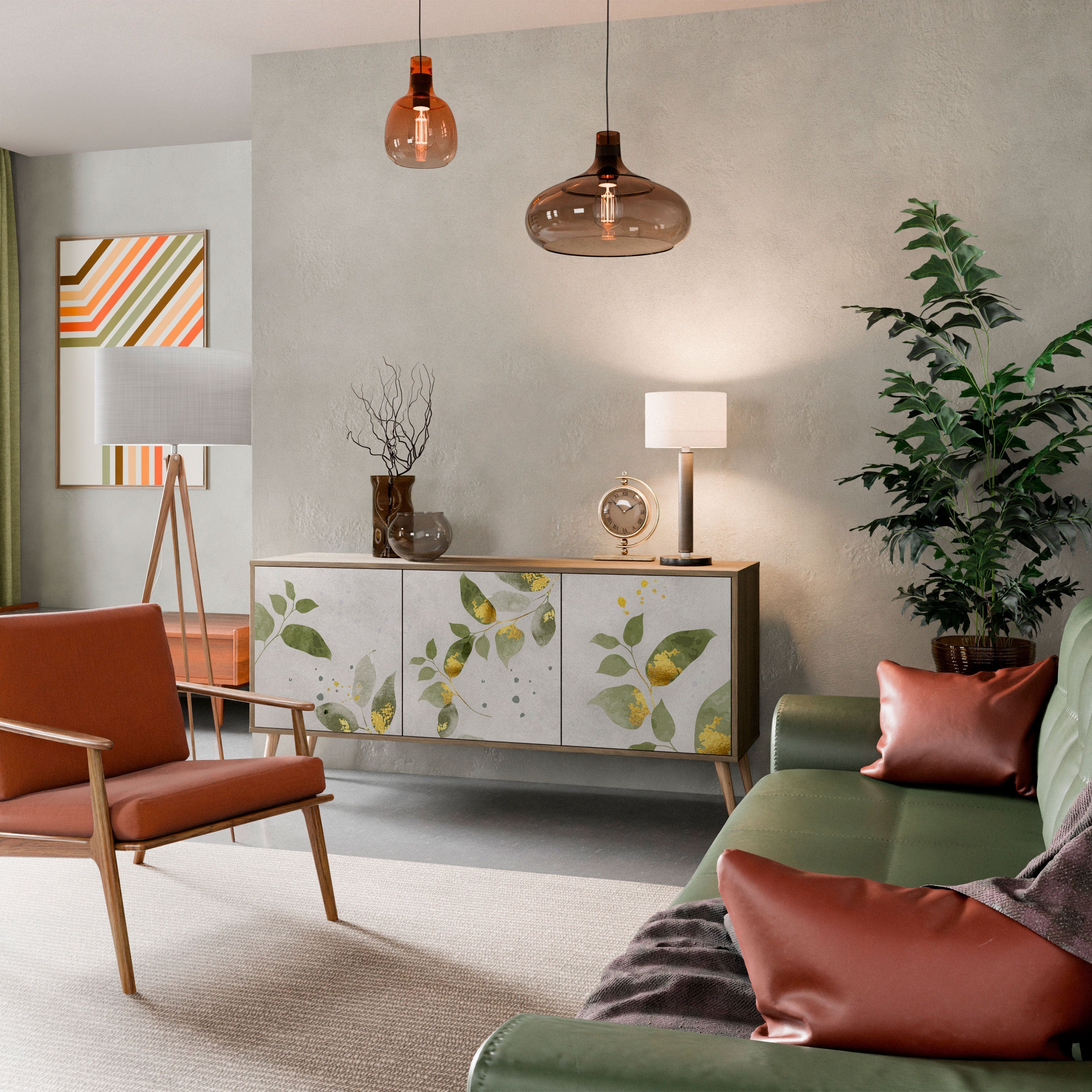 ELEGANT BOTANICS Τρίθυρο Μπουφές σε Απόχρωση Δρυός