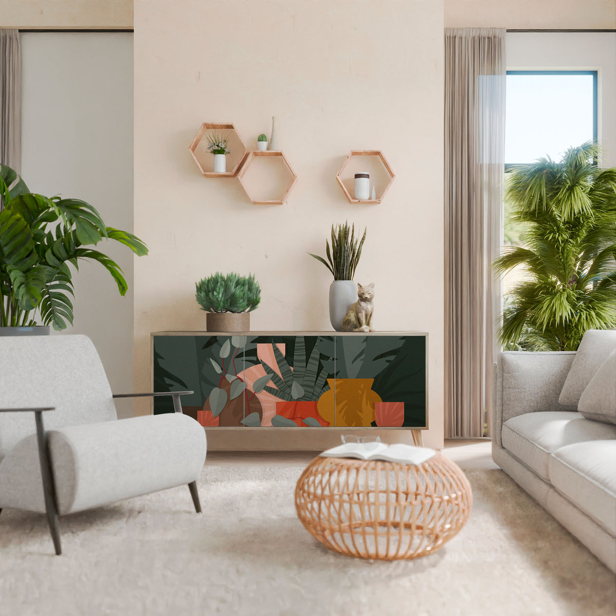 TROPICAL COMPOSITION 3-Door Sideboard
