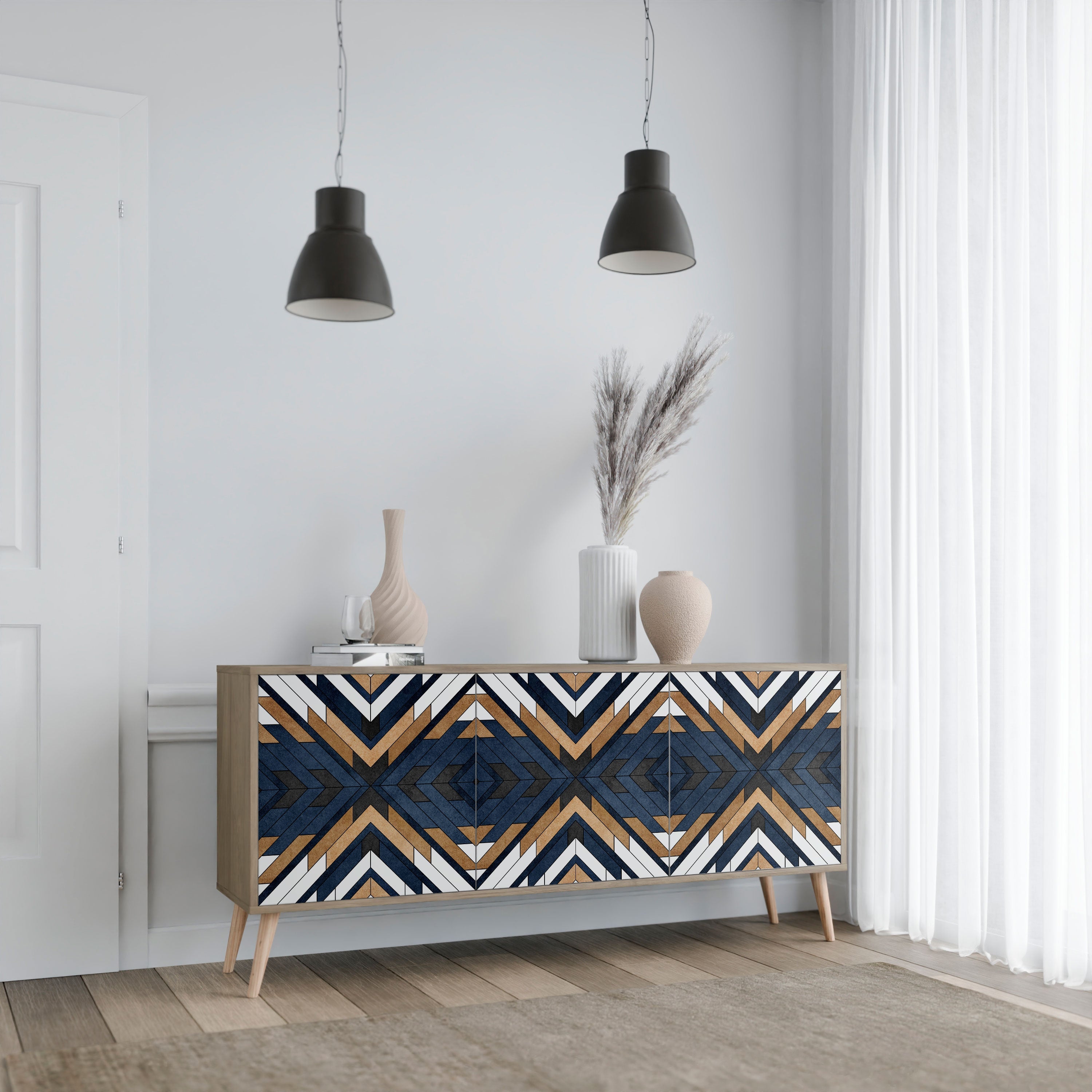 ARTFUL GEOMETRY 3-Door Sideboard in Oak Effect