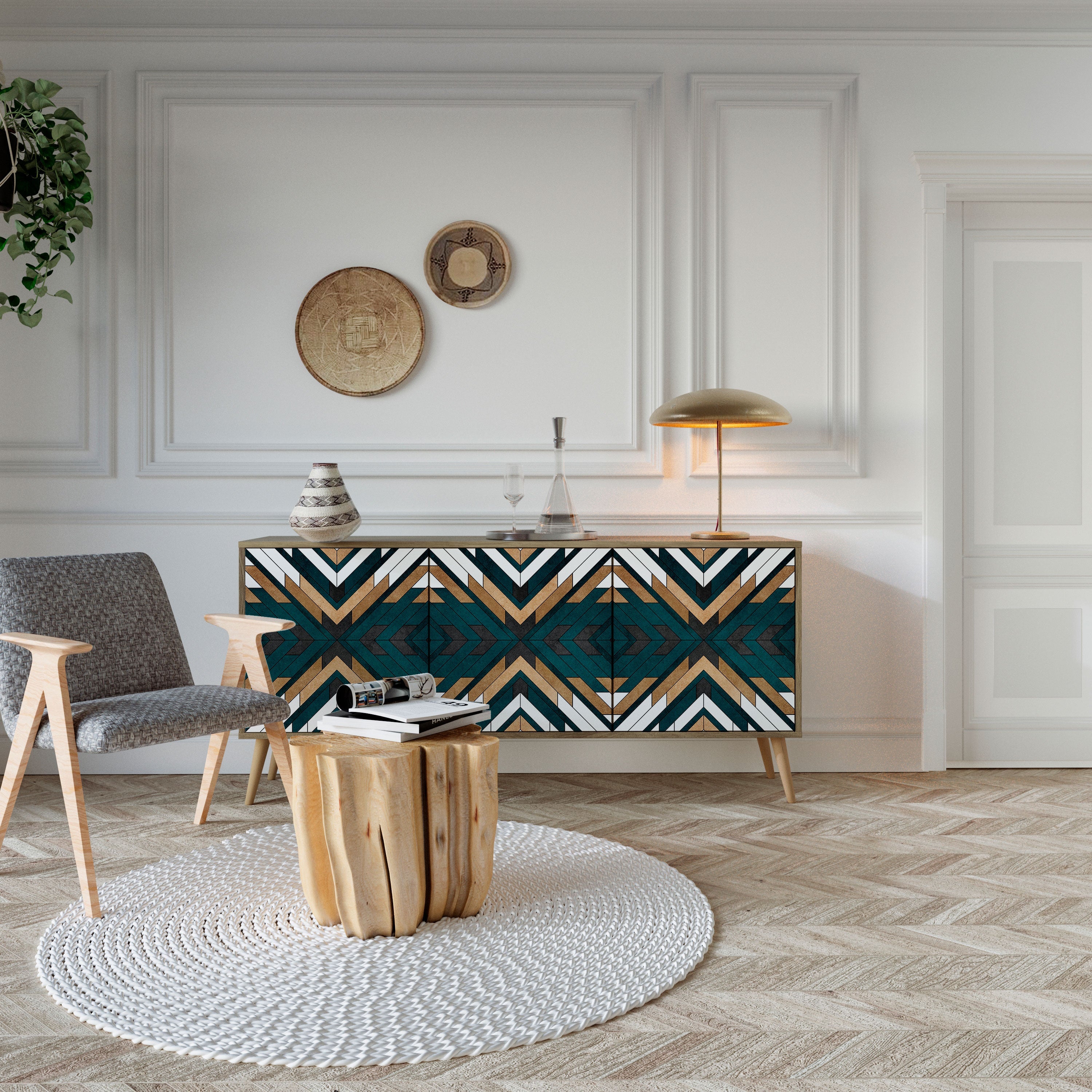 ARTISTIC GEOMETRY 3-Door Sideboard in Oak Effect