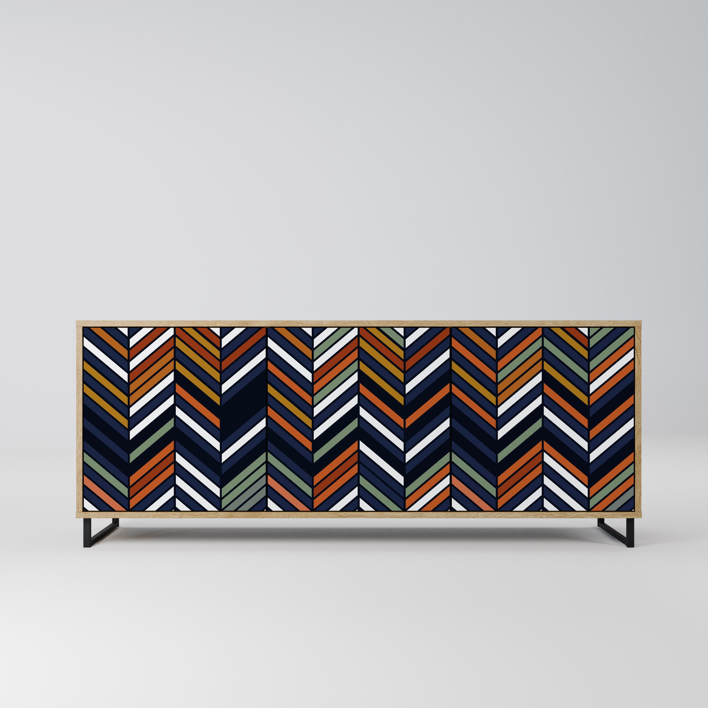 VIBRANT PATCHWORK 3-Door Sideboard in Oak Effect