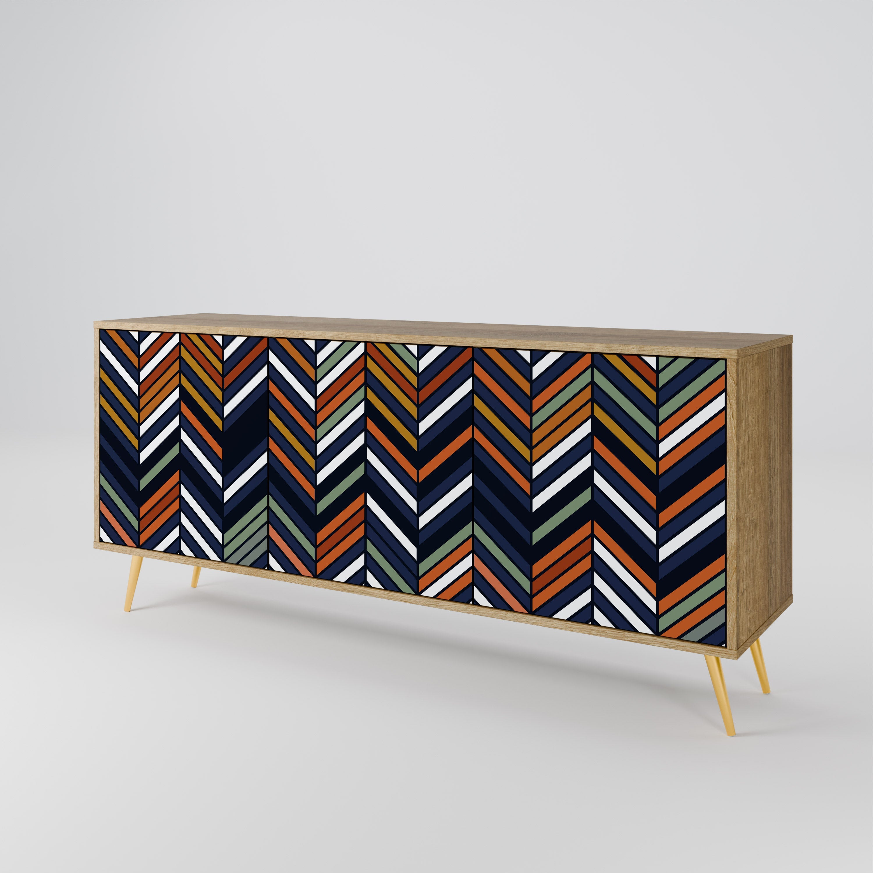 VIBRANT PATCHWORK 3-Door Sideboard in Oak Effect