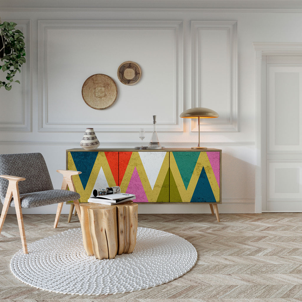 Μπουφές 3 θυρών COLORFUL TRIANGLES σε εφέ δρυός