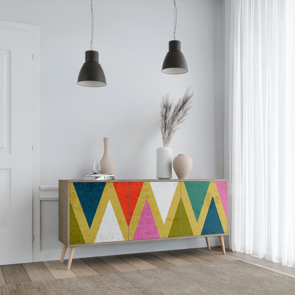 Μπουφές 3 θυρών COLORFUL TRIANGLES σε εφέ δρυός