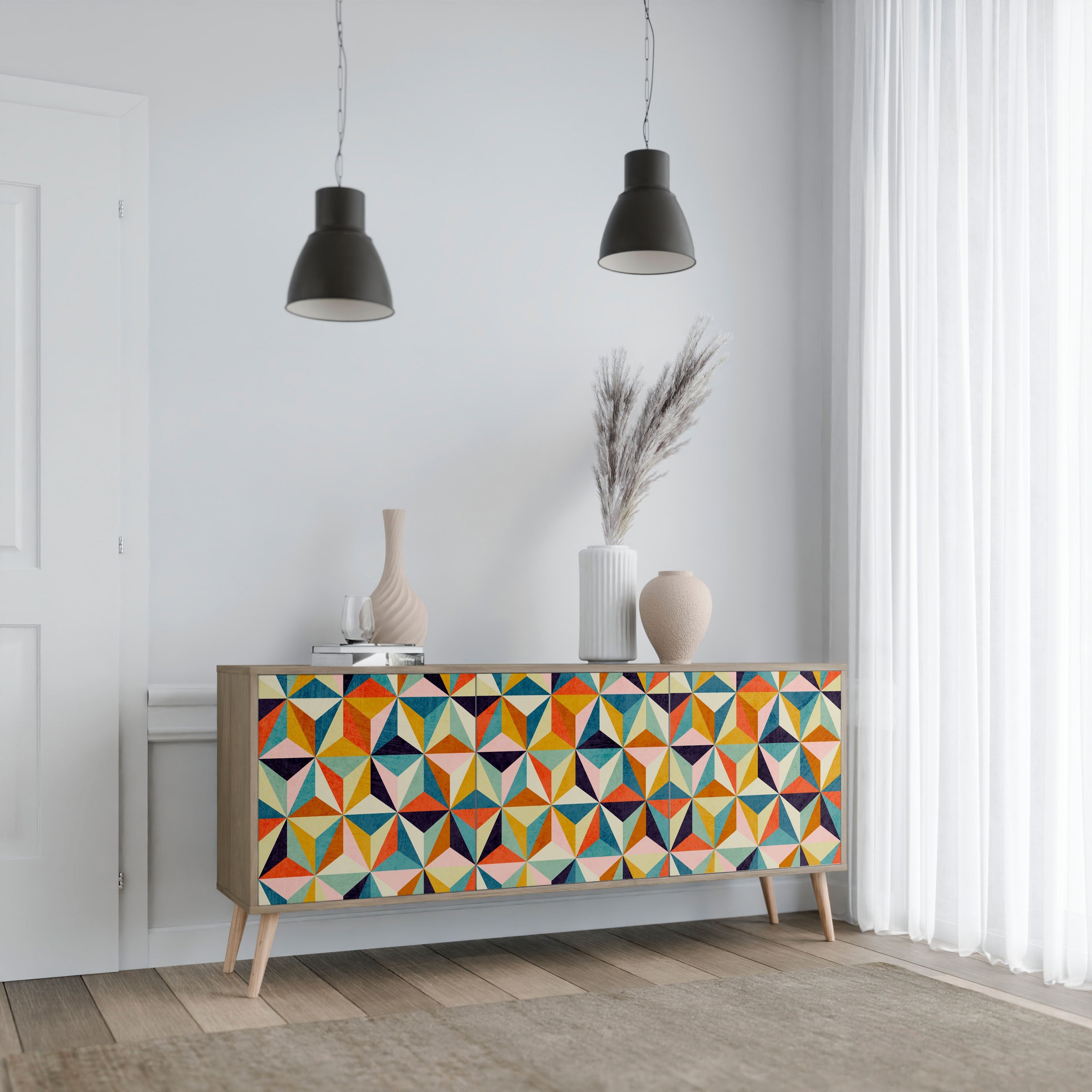 TESSELATE TREASURES 3-Door Sideboard in Oak Effect
