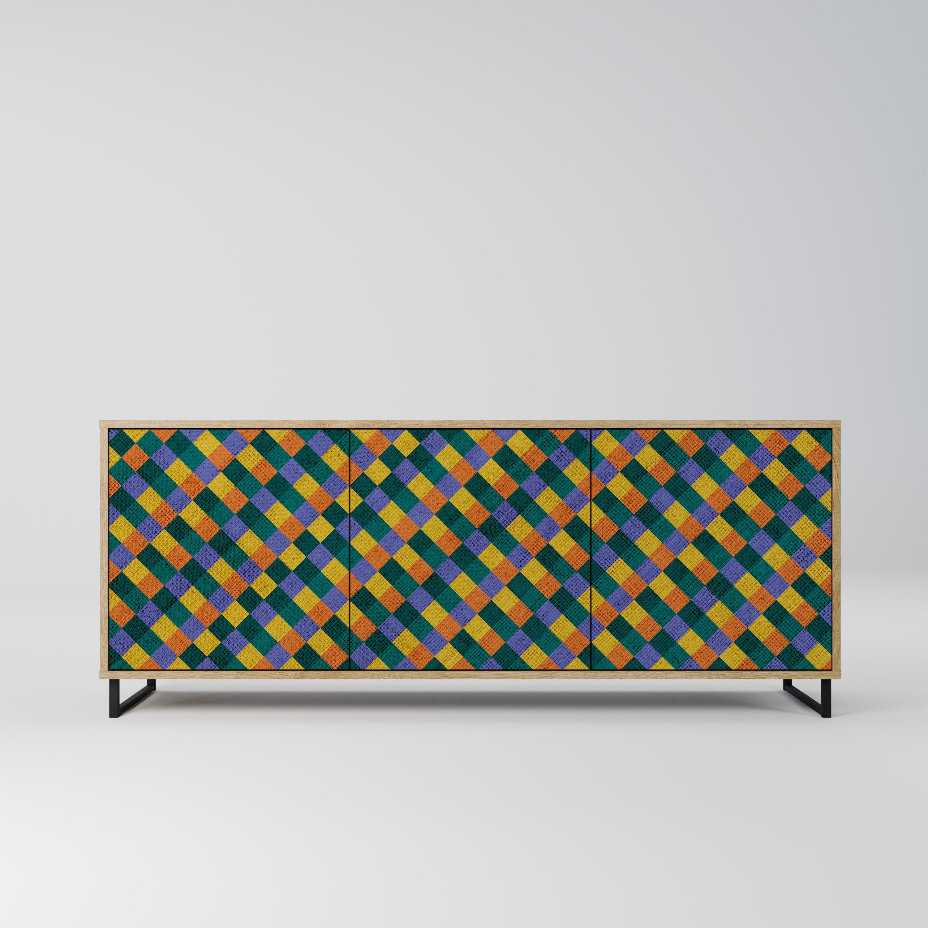 PAINTED SQUARES MIX 3-Door Sideboard in Oak Effect