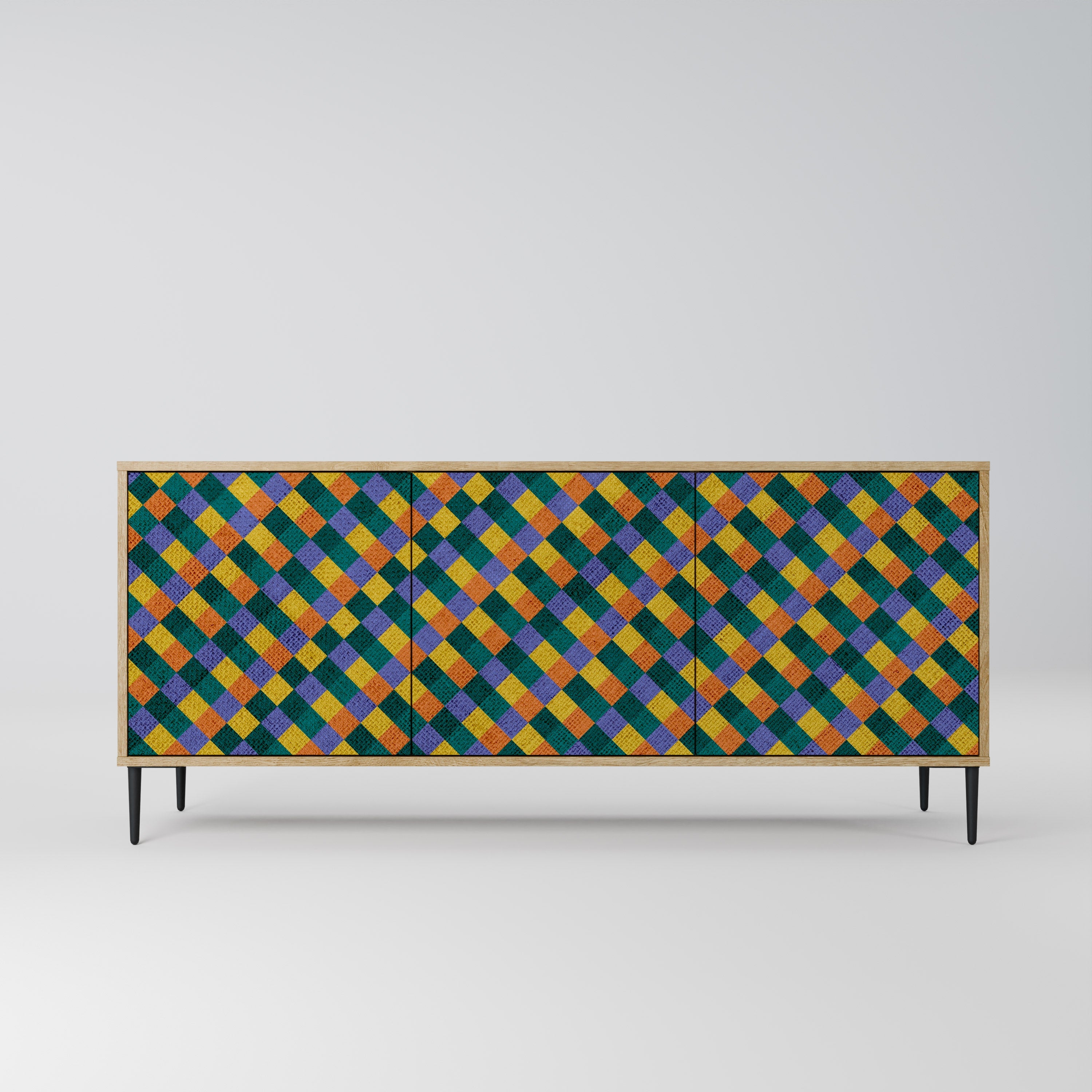 PAINTED SQUARES MIX 3-Door Sideboard in Oak Effect