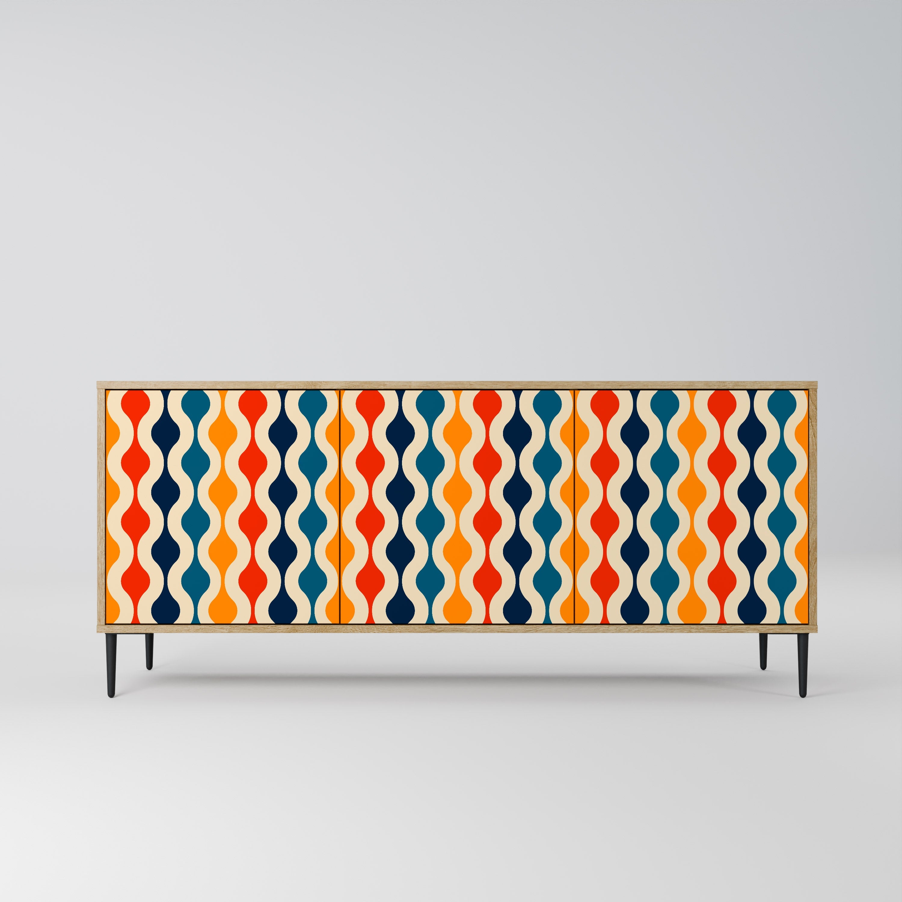 COLORFUL NOSTALGIA 3-Door Sideboard in Oak Effect