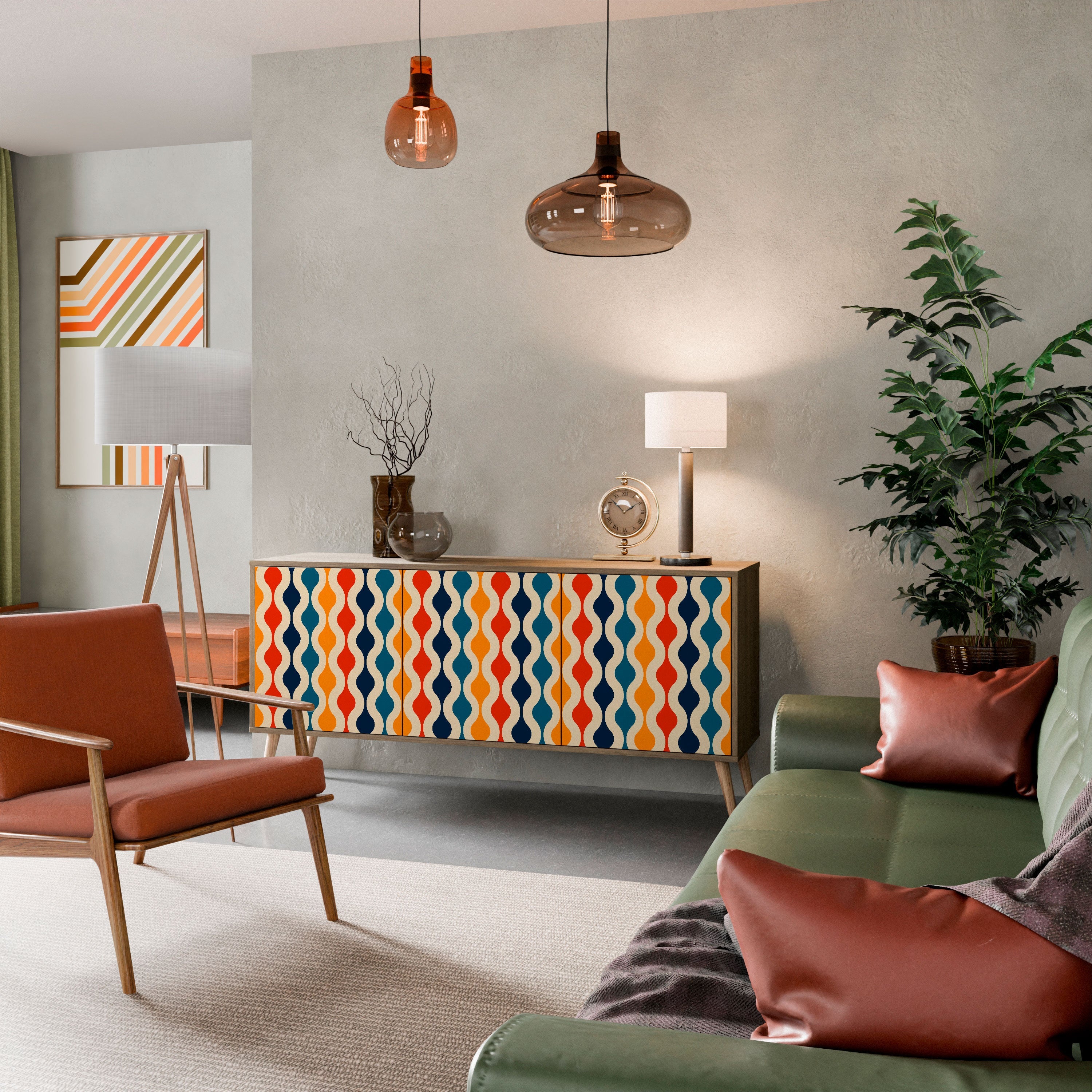 COLORFUL NOSTALGIA 3-Door Sideboard in Oak Effect