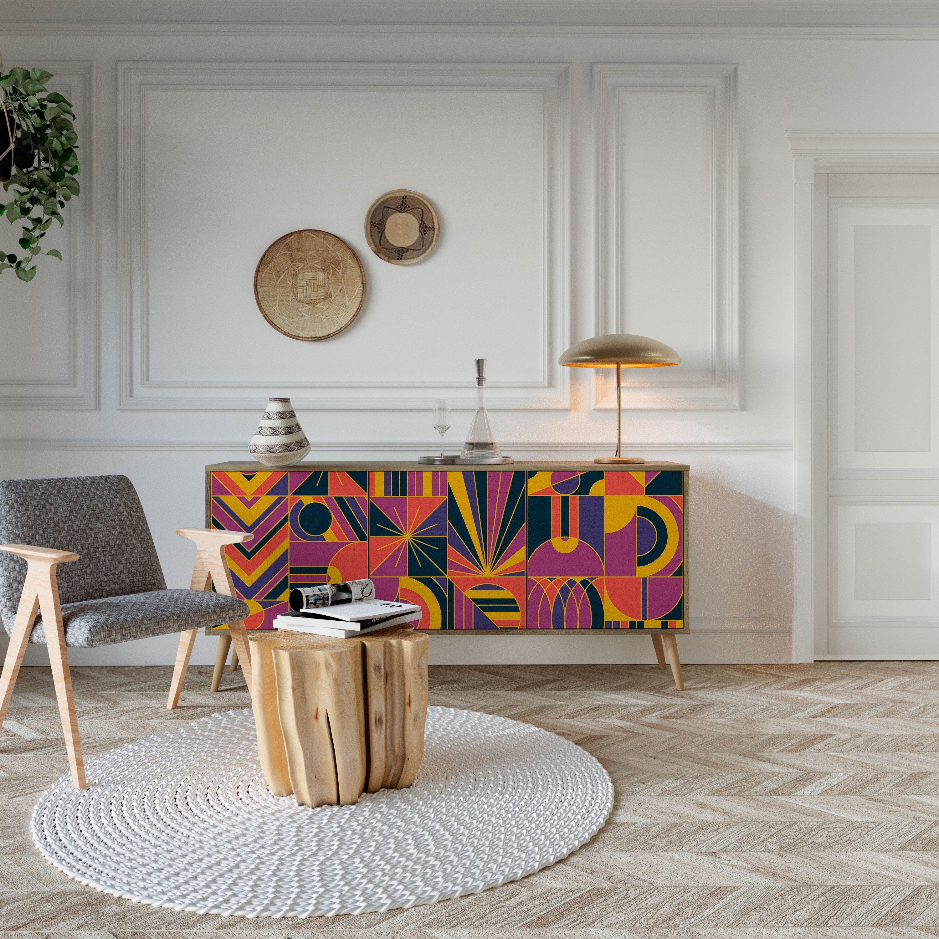 ELECTRIC PATTERNS 3-Door Sideboard in Oak Effect