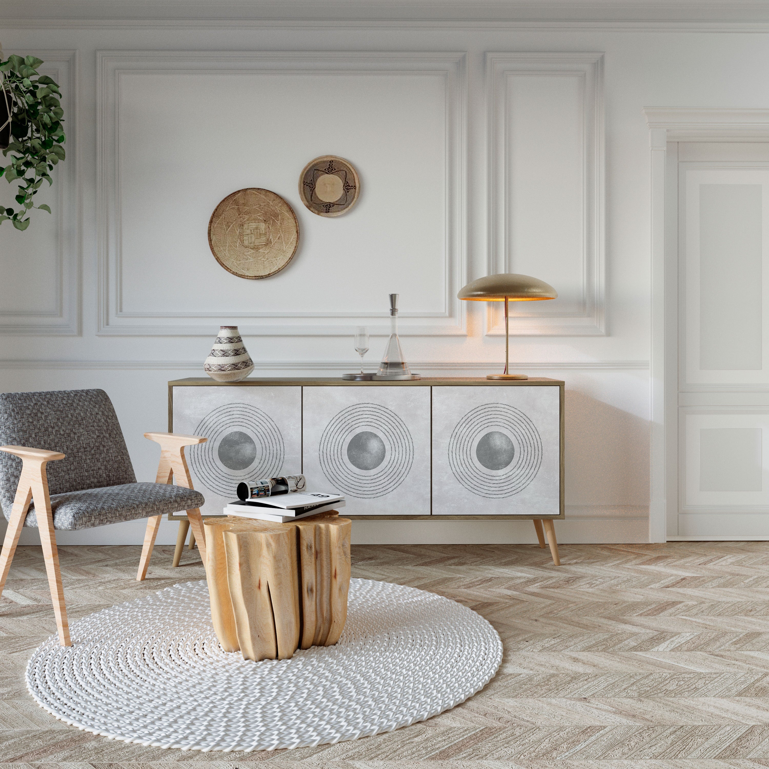 SOLID CIRCLES 3-Door Sideboard in Oak Effect