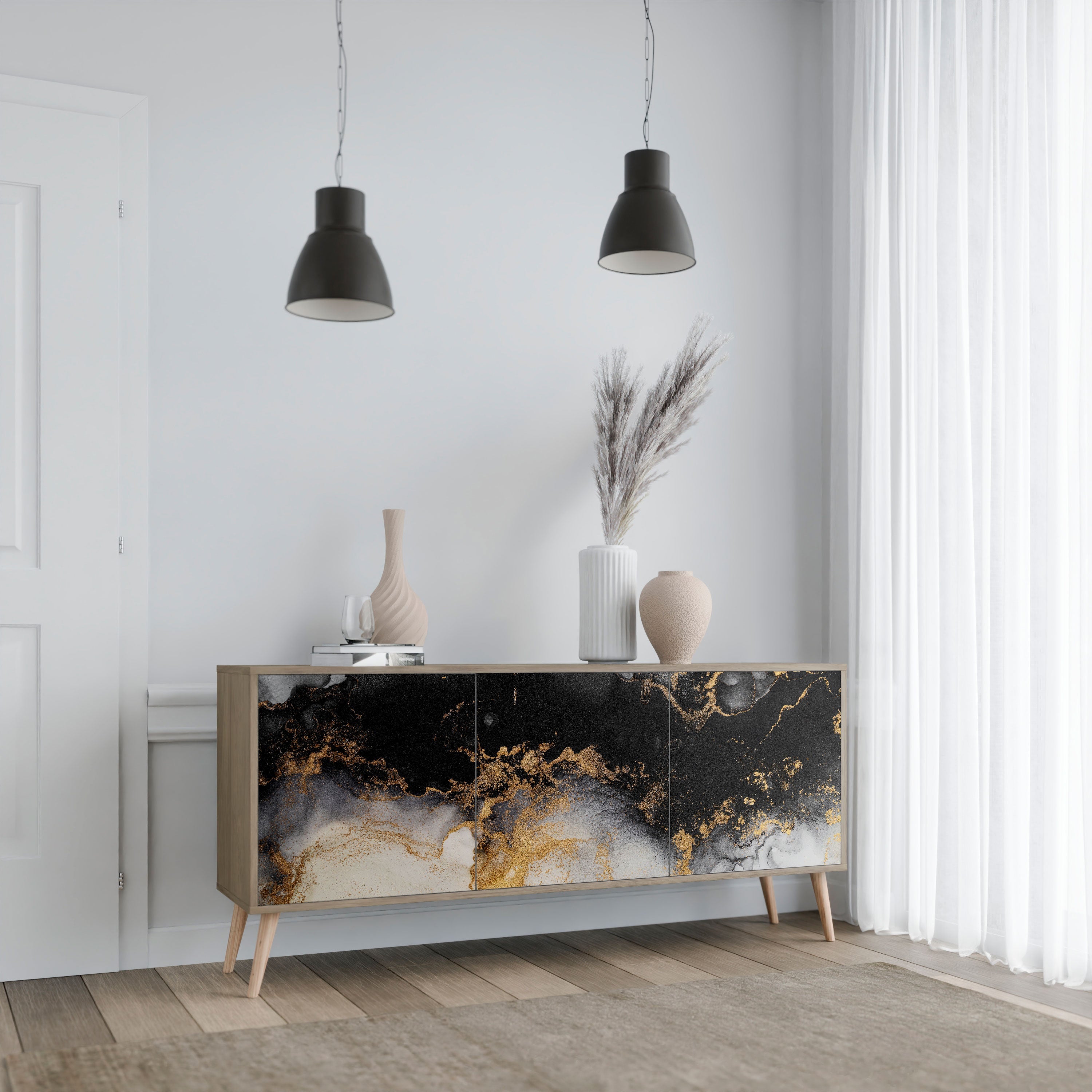 MARBLE OF TOMMORROW 3-Door Sideboard in Oak Effect
