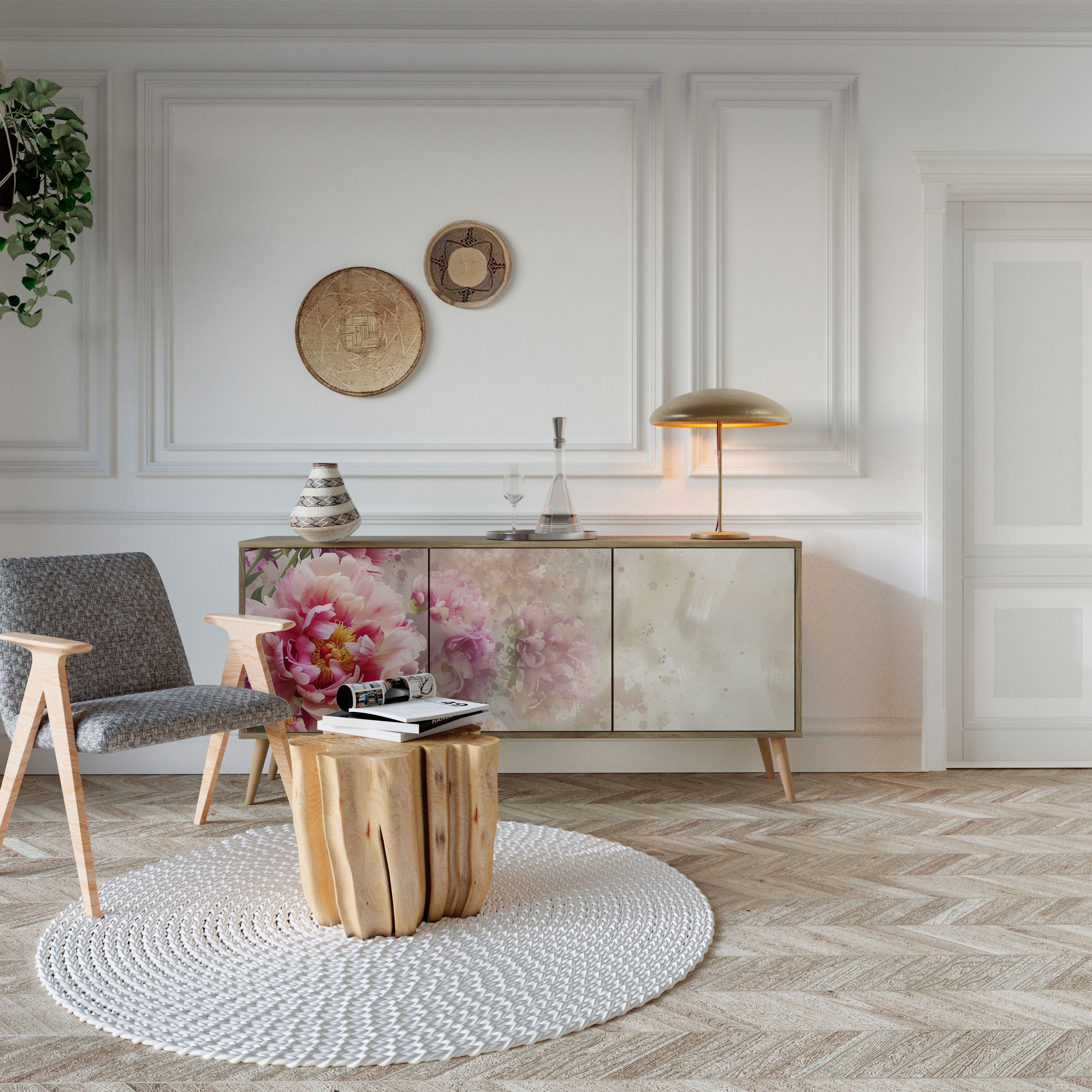 PEONY WHISPER 3-Door Sideboard in Oak Effect