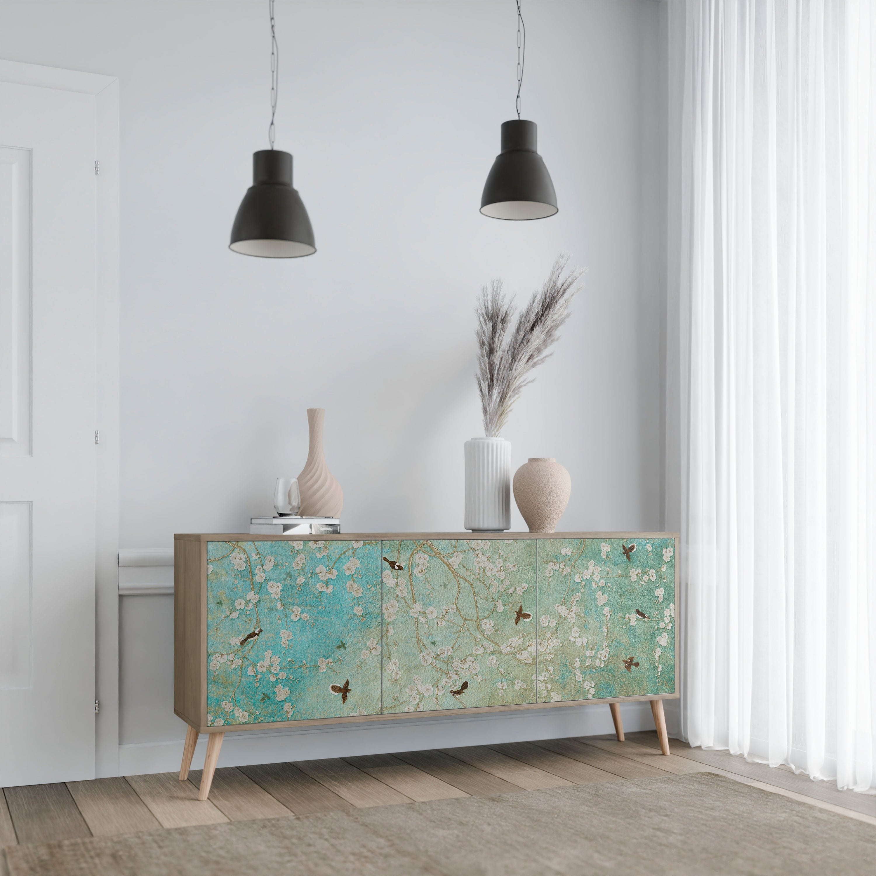 BLOOMING CHARM 3-Door Sideboard in Oak Effect