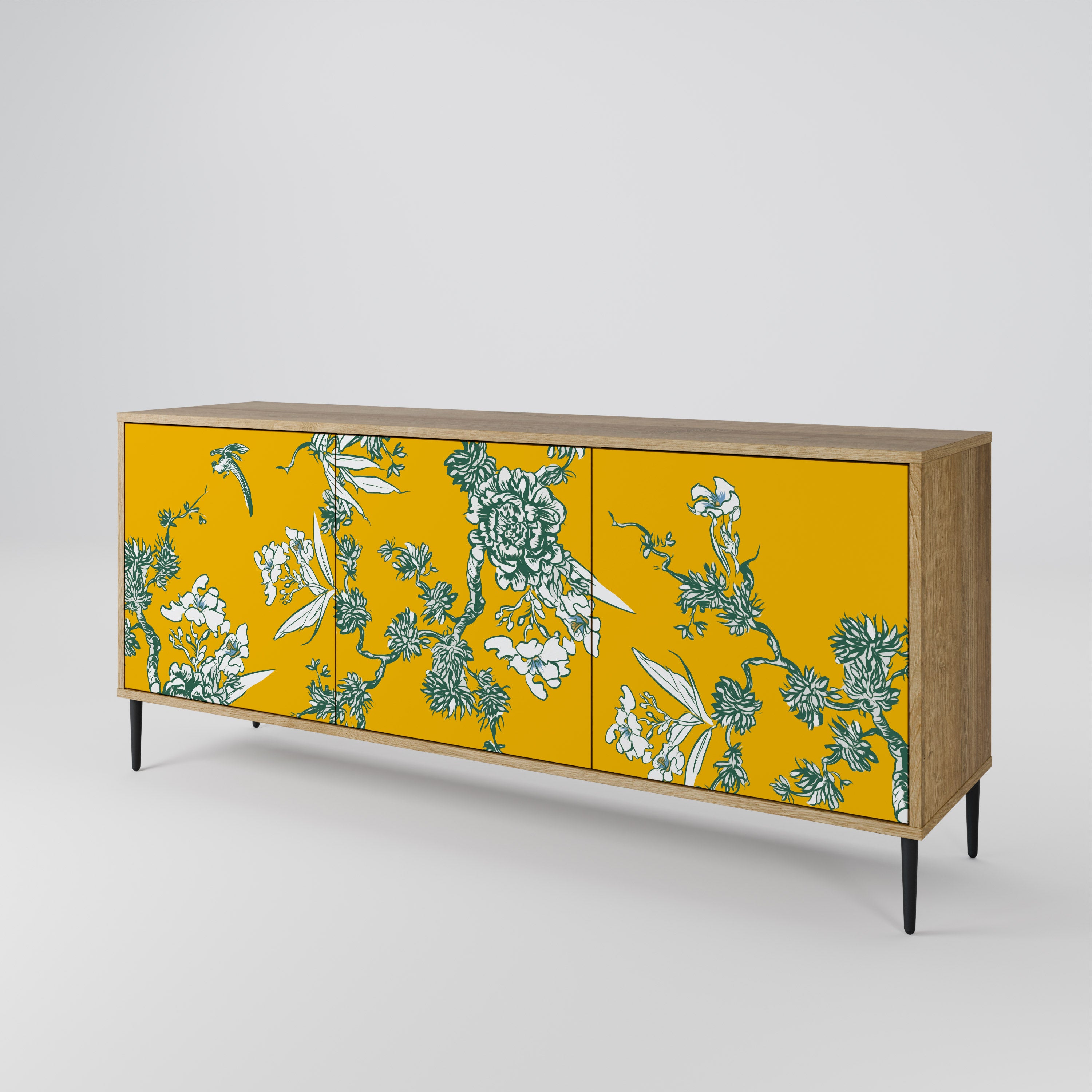 YELLOW CHINOISERIE 3-Door Sideboard
