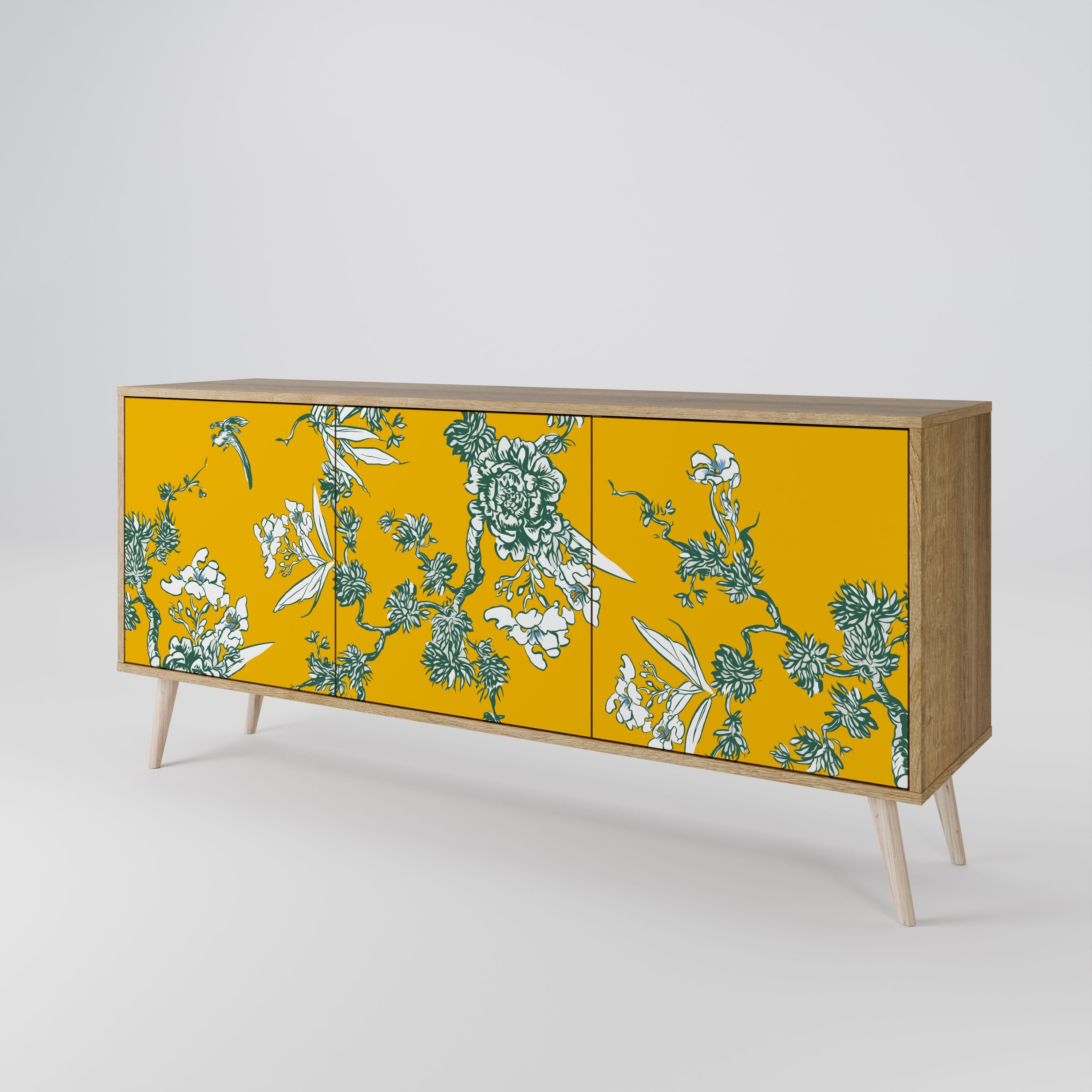 YELLOW CHINOISERIE 3-Door Sideboard