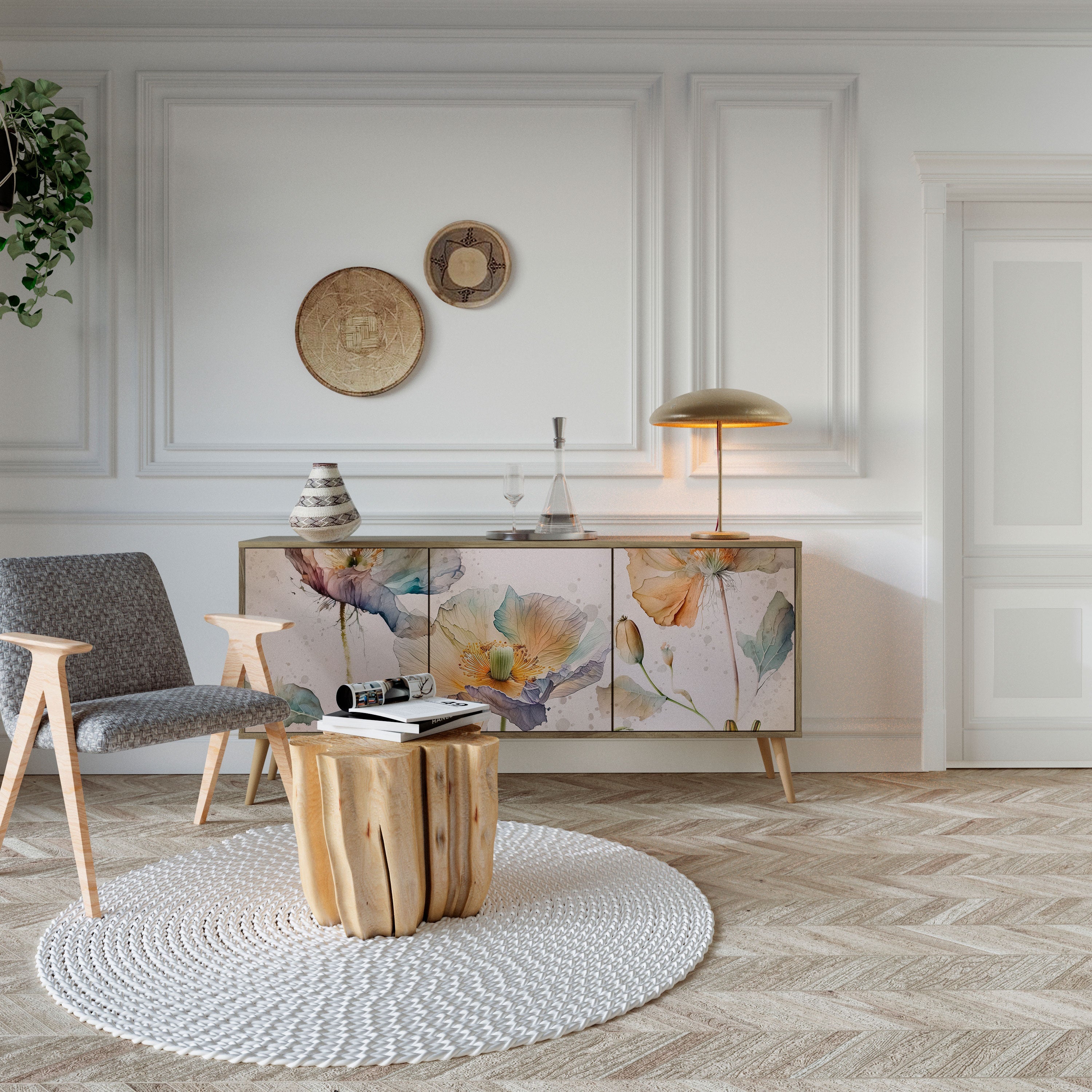SOFTEN POPPY 3-Door Sideboard in Oak Effect