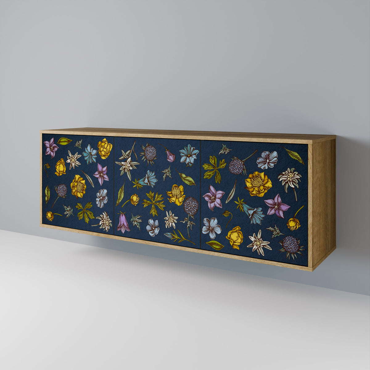 FLOWERS ON NAVY BLUE Μπουφές 3-θυρών