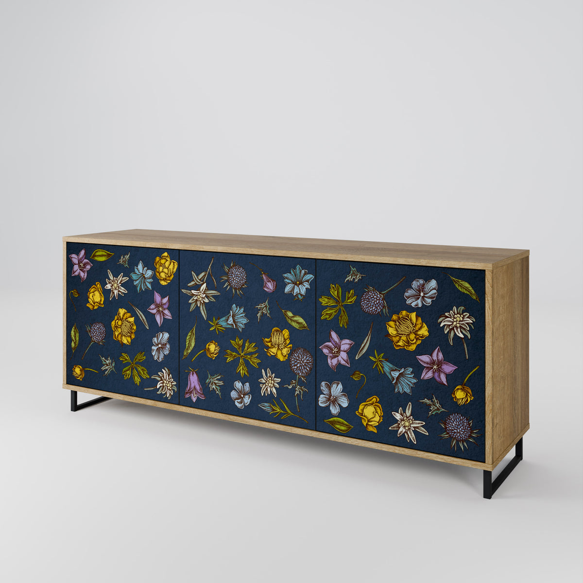 FLOWERS ON NAVY BLUE Μπουφές 3-θυρών