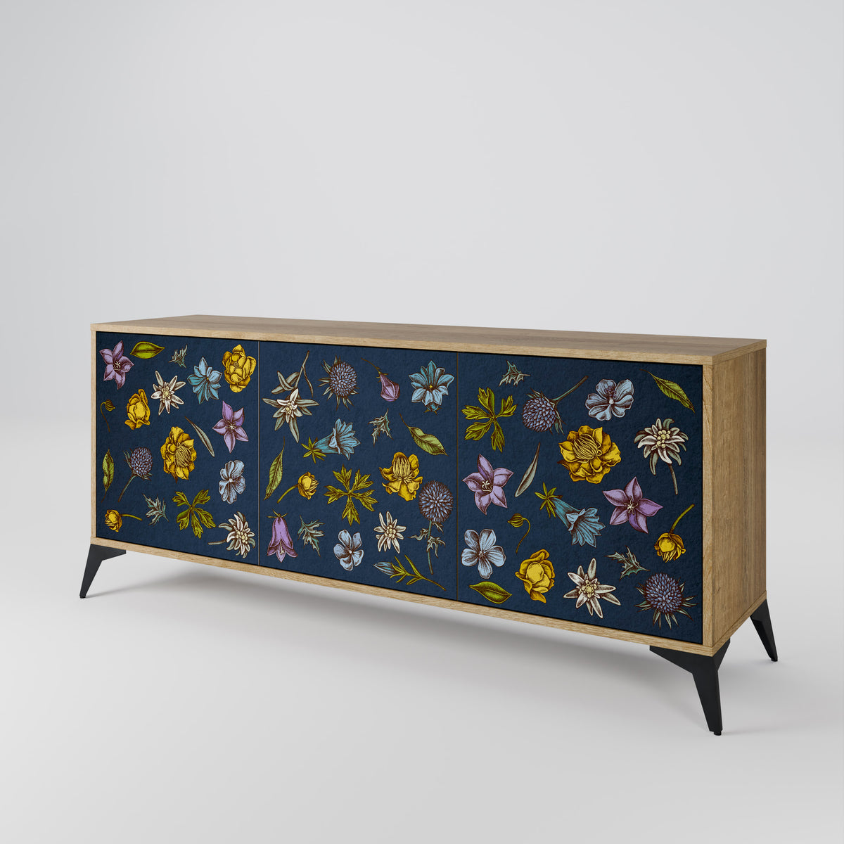 FLOWERS ON NAVY BLUE Μπουφές 3-θυρών