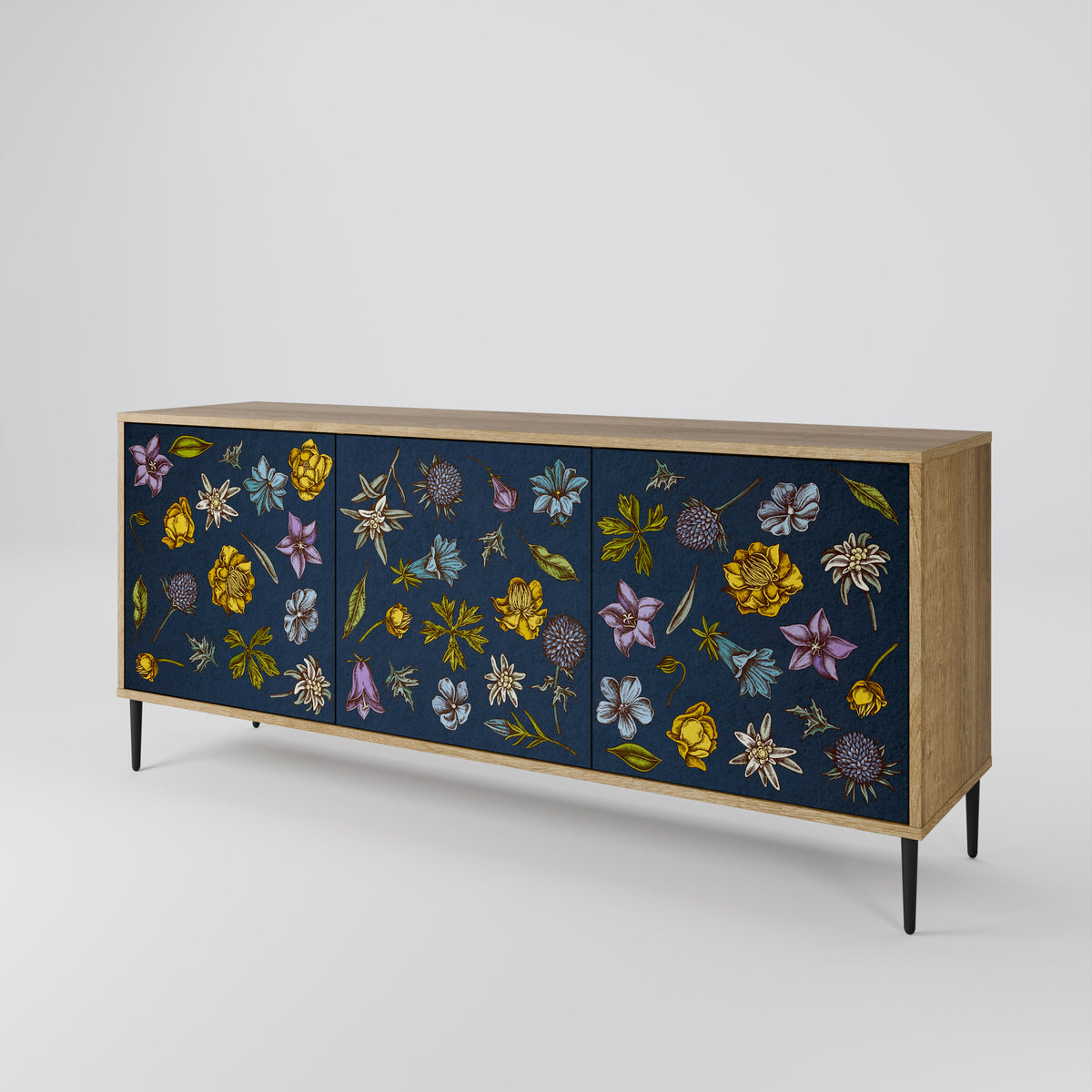 FLOWERS ON NAVY BLUE Μπουφές 3-θυρών