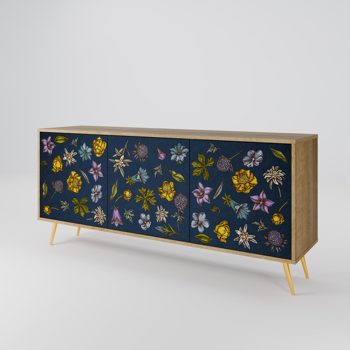 FLOWERS ON NAVY BLUE Μπουφές 3-θυρών