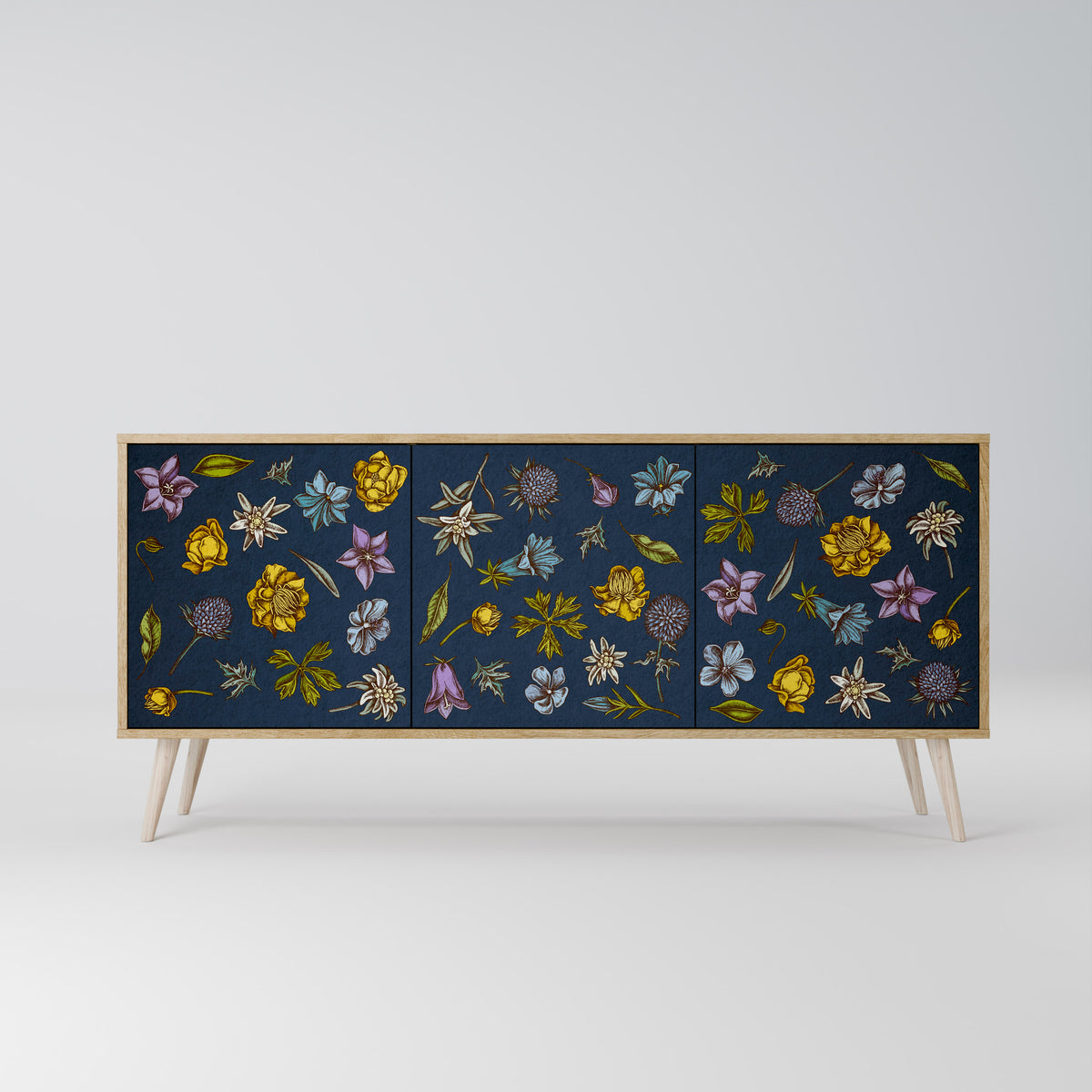 FLOWERS ON NAVY BLUE Μπουφές 3-θυρών