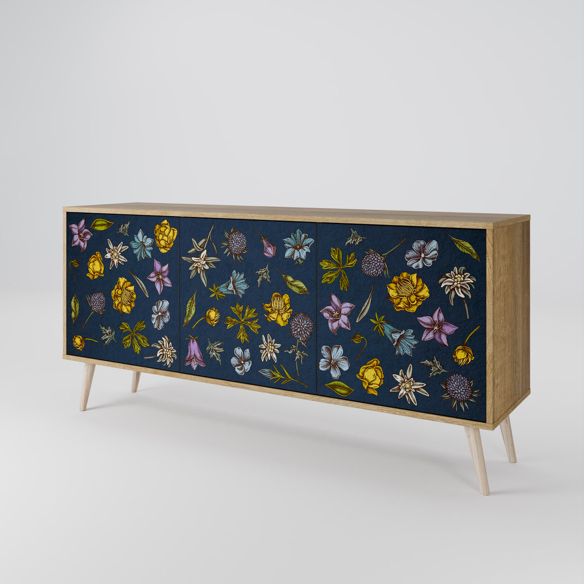 FLOWERS ON NAVY BLUE Μπουφές 3-θυρών